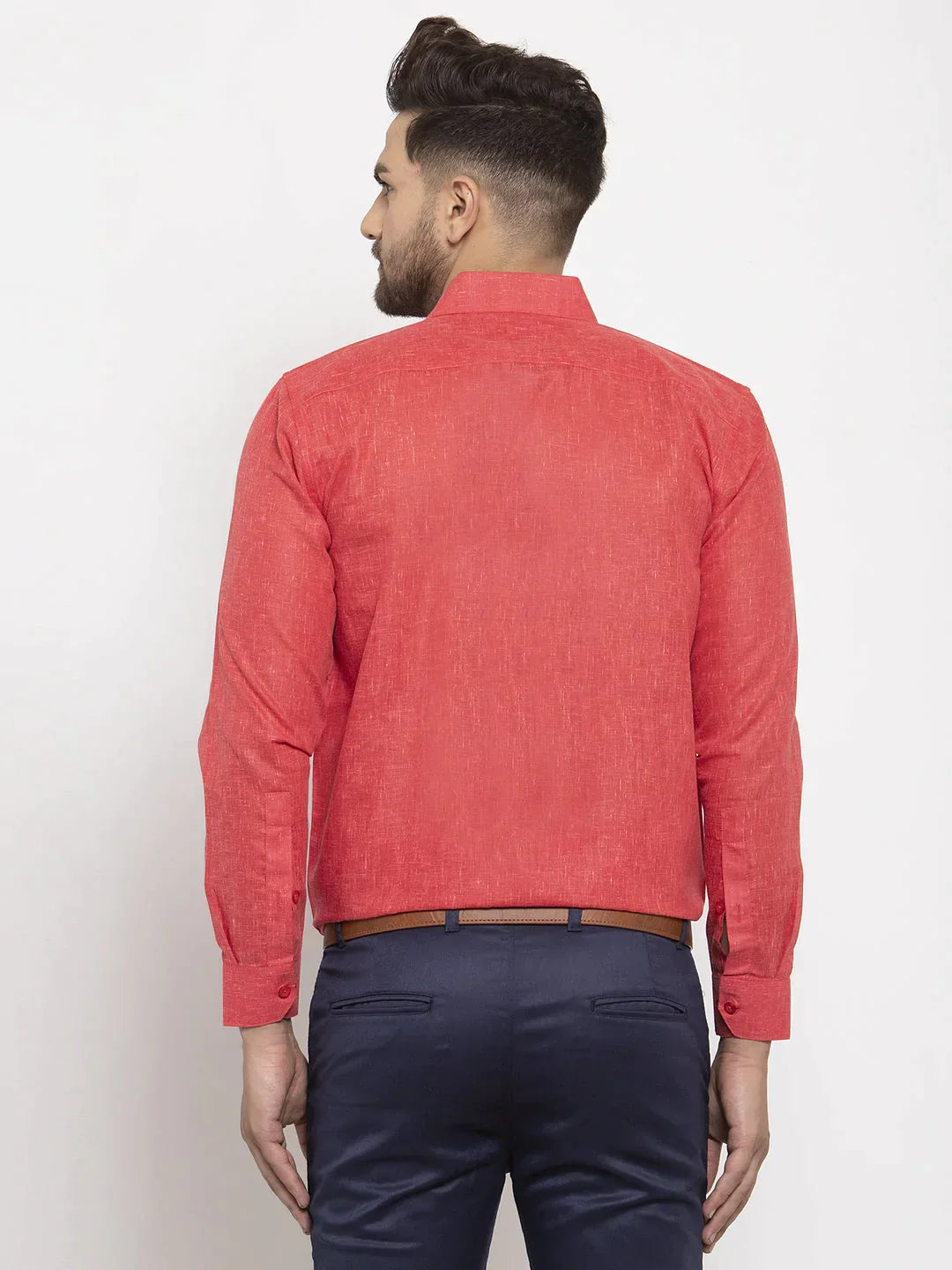 Men's Red Dobby Solid Formal Shirts - Taantav