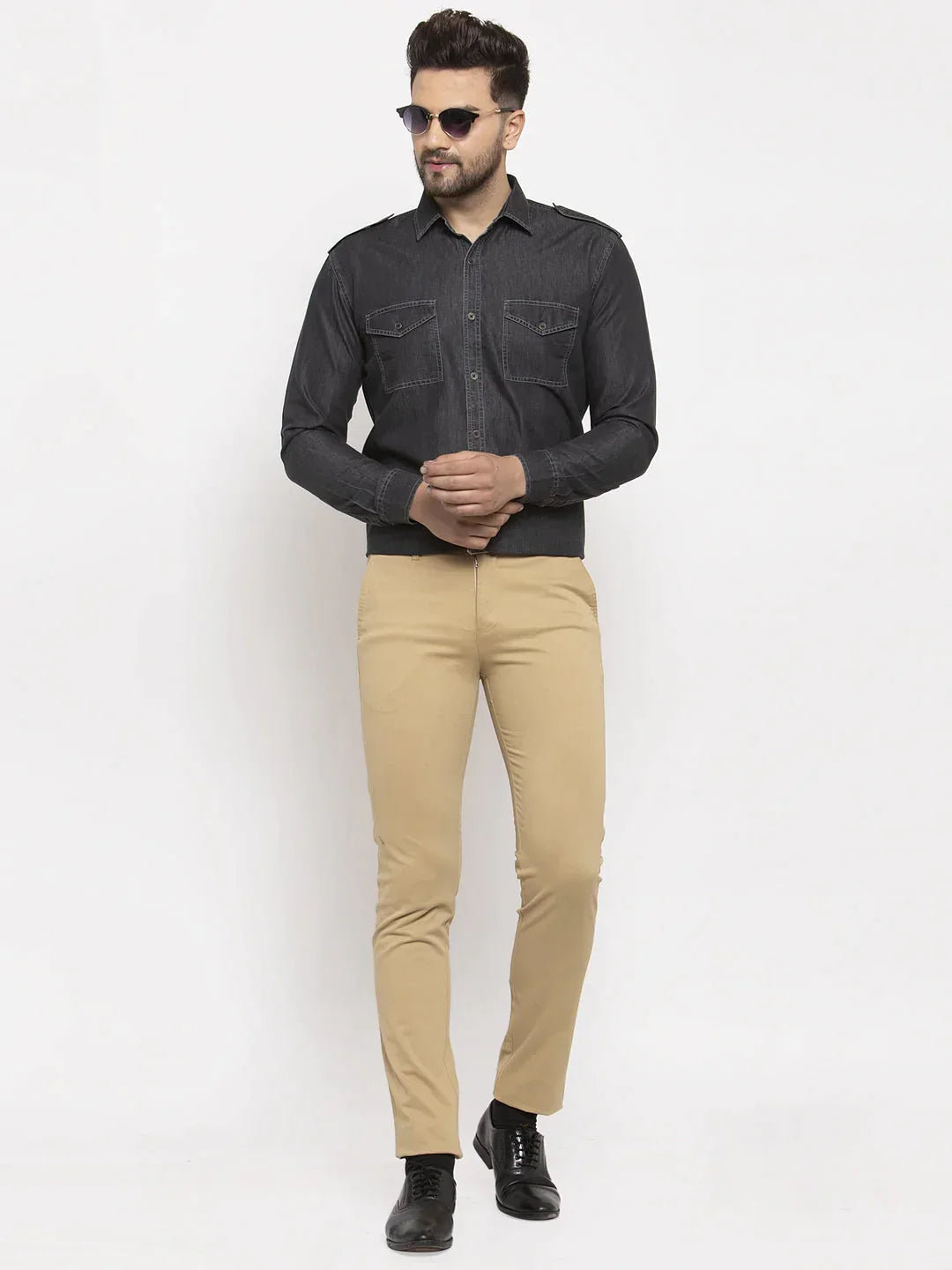 Men's Black Denim Solid Formal Shirt's - Taantav