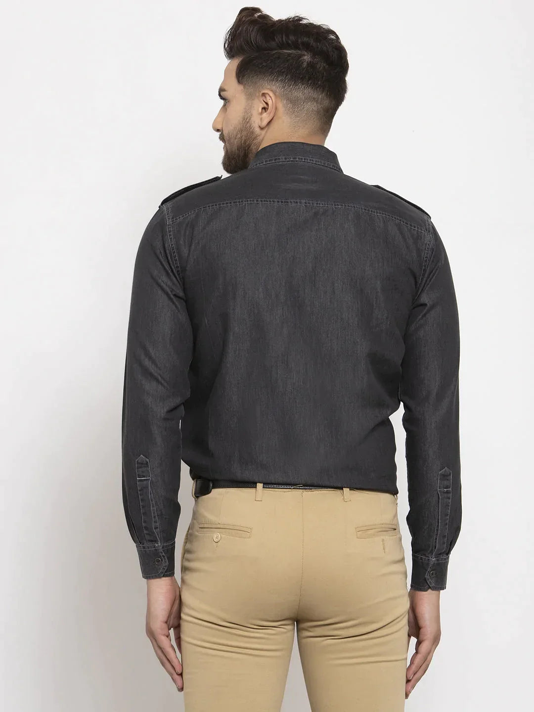 Men's Black Denim Solid Formal Shirt's - Taantav