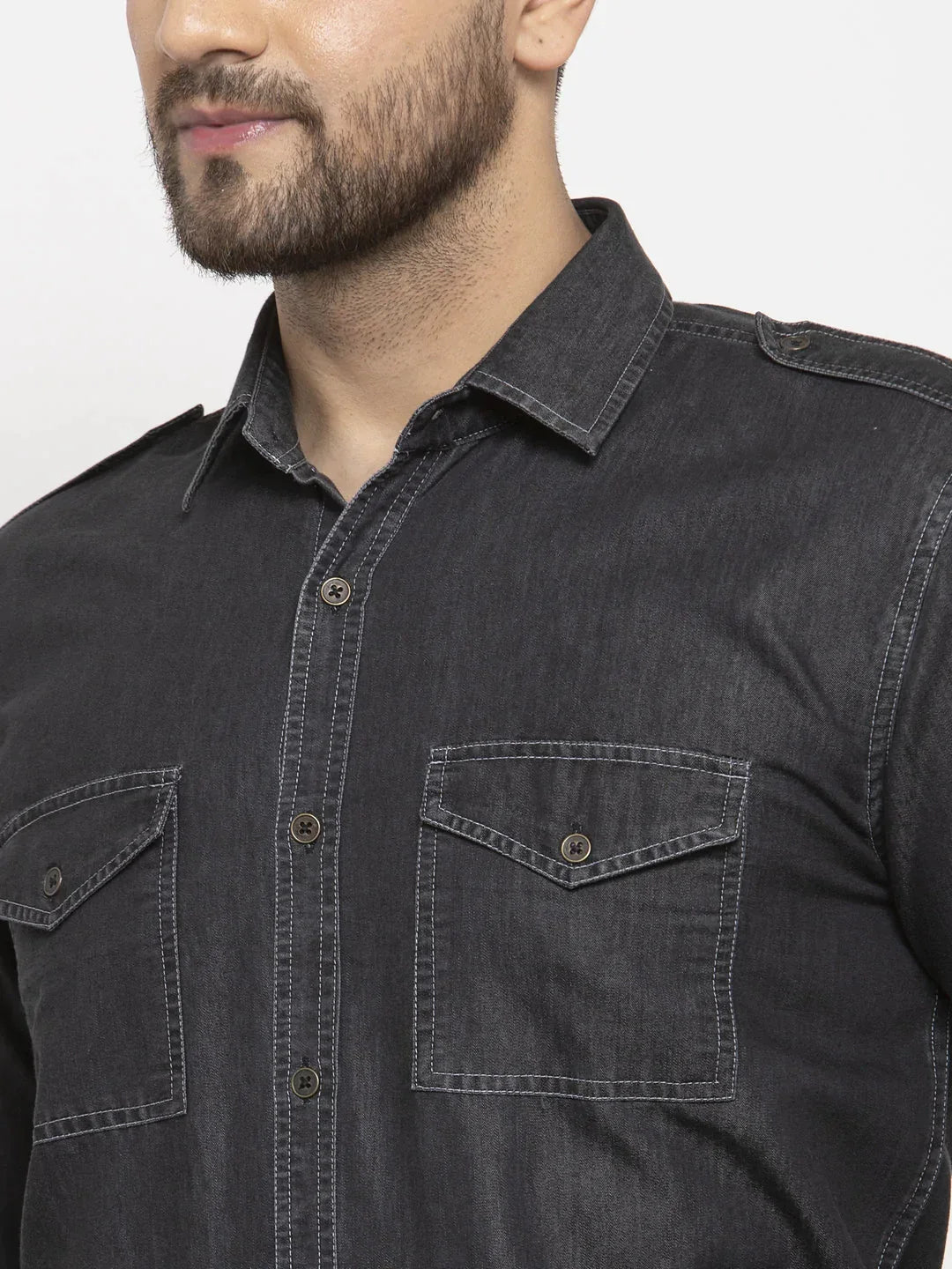 Men's Black Denim Solid Formal Shirt's - Taantav