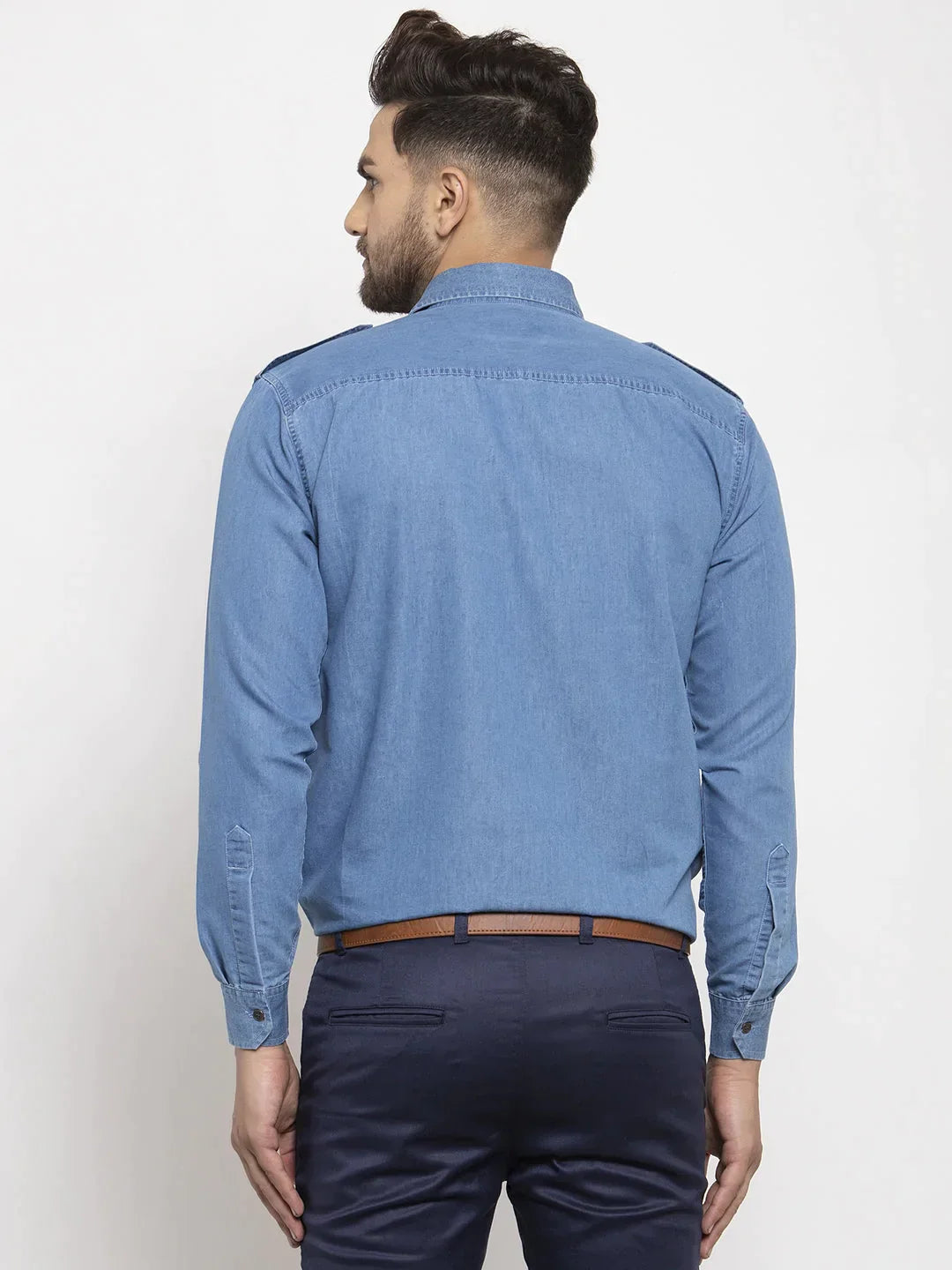 Men's Blue Denim Solid Formal Shirt's - Taantav