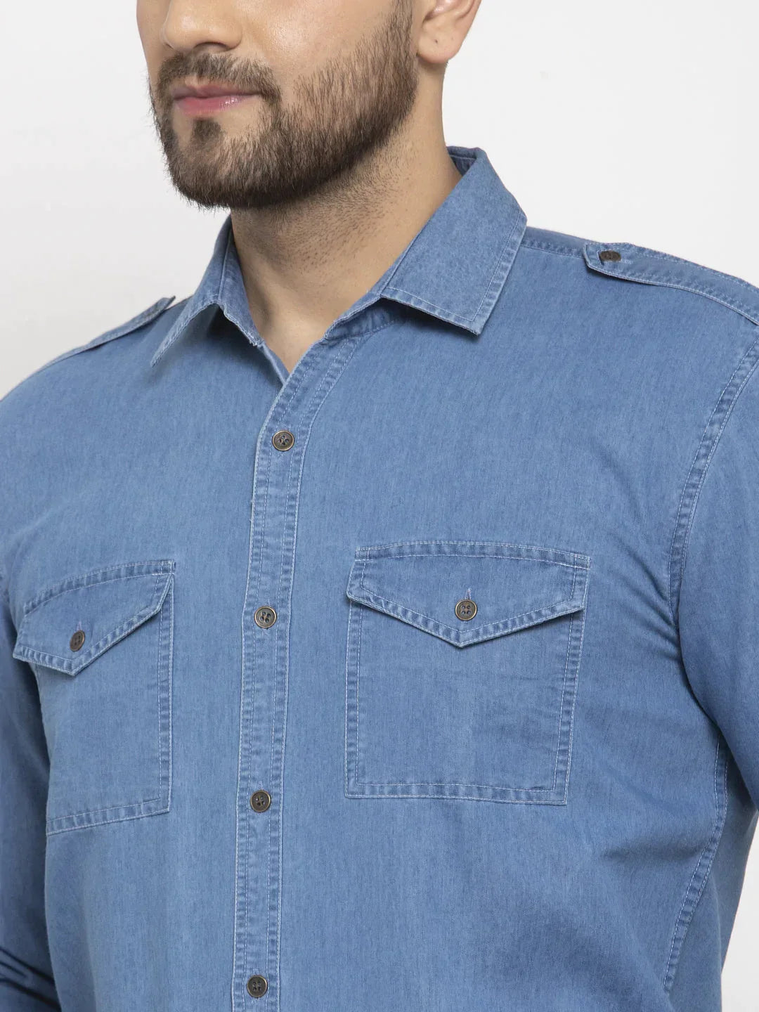 Men's Blue Denim Solid Formal Shirt's - Taantav