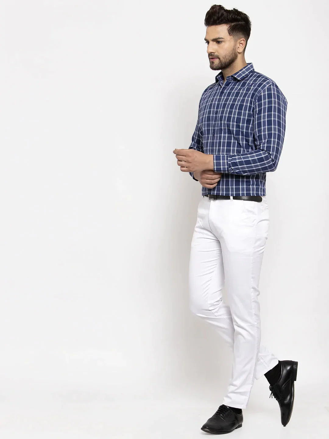 Men's Blue Cotton Checked Formal Shirt's - Taantav