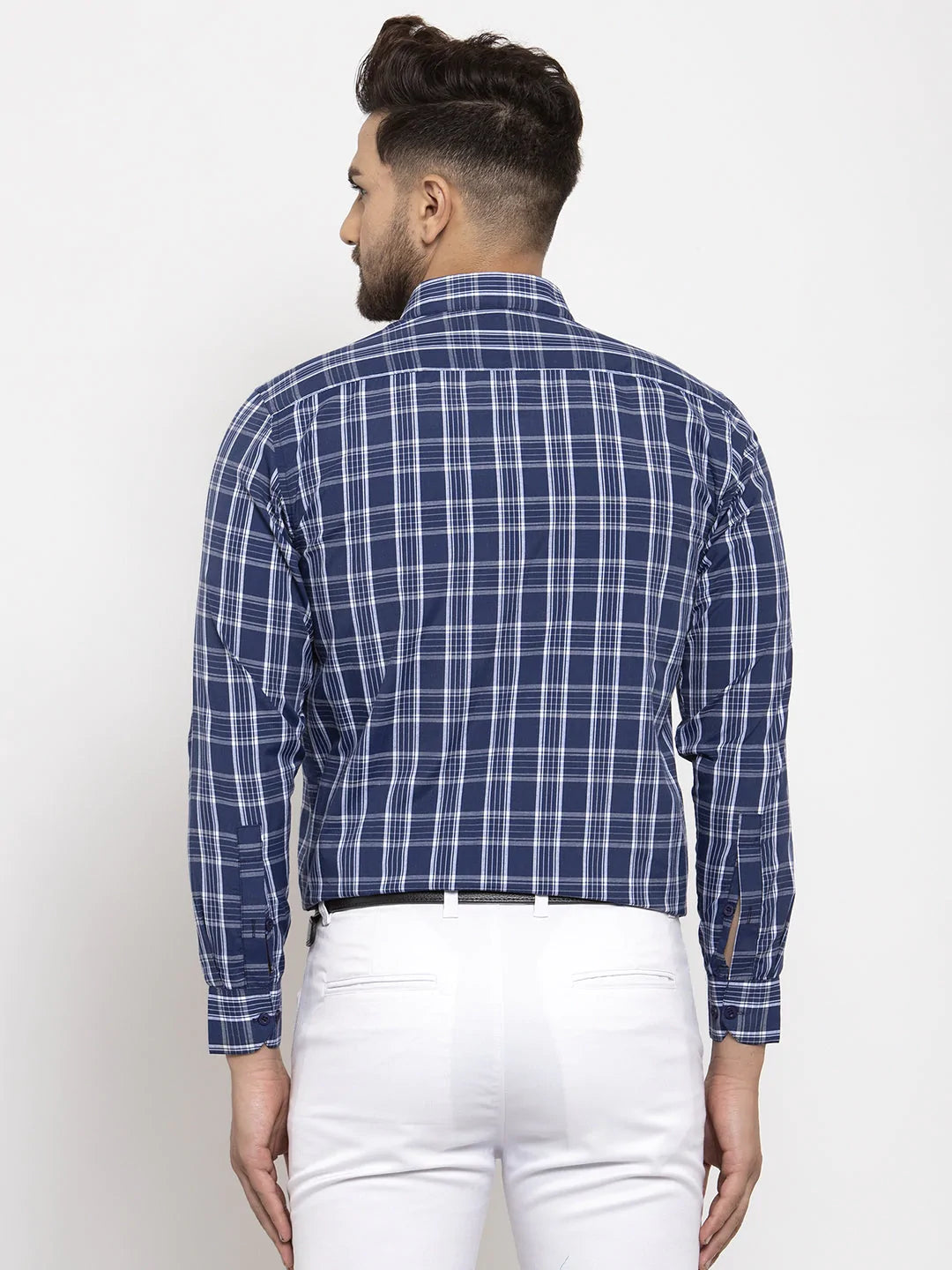 Men's Blue Cotton Checked Formal Shirt's - Taantav