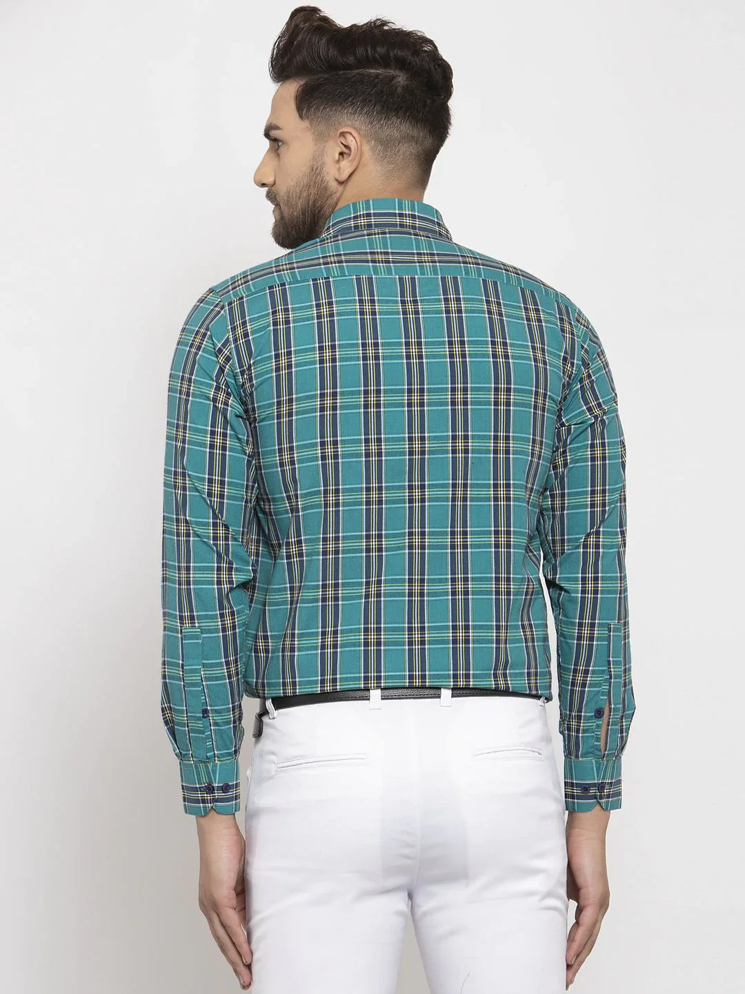 Men's Green Cotton Checked Formal Shirt's - Taantav