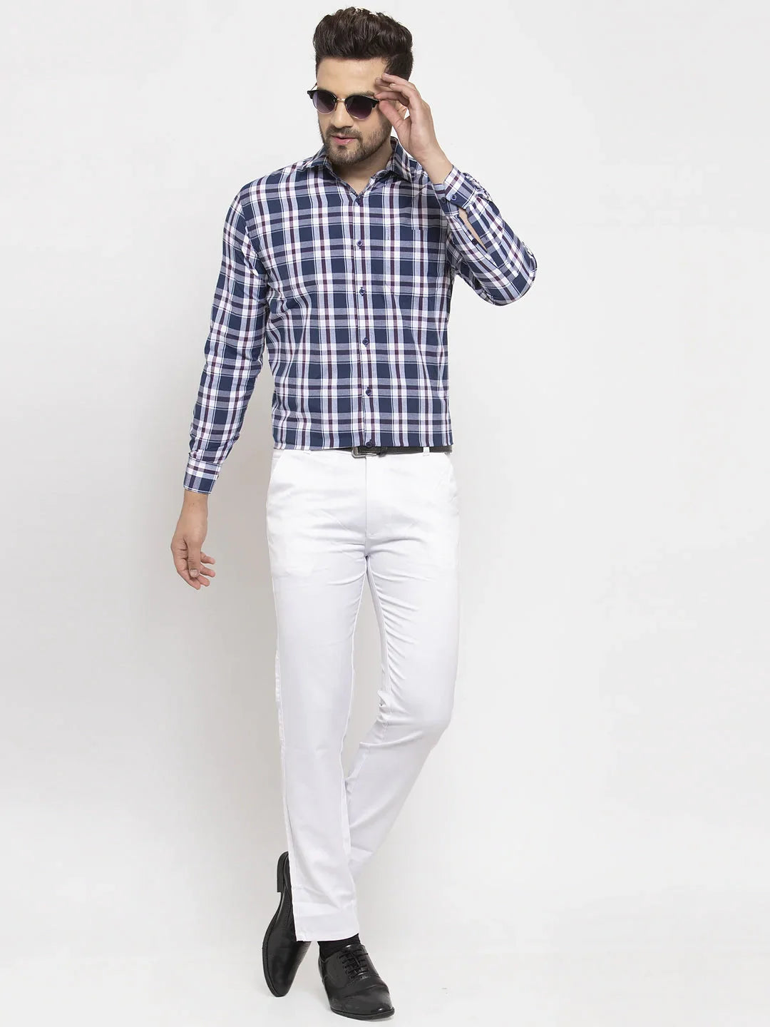 Men's Navy Cotton Checked Formal Shirt's - Taantav