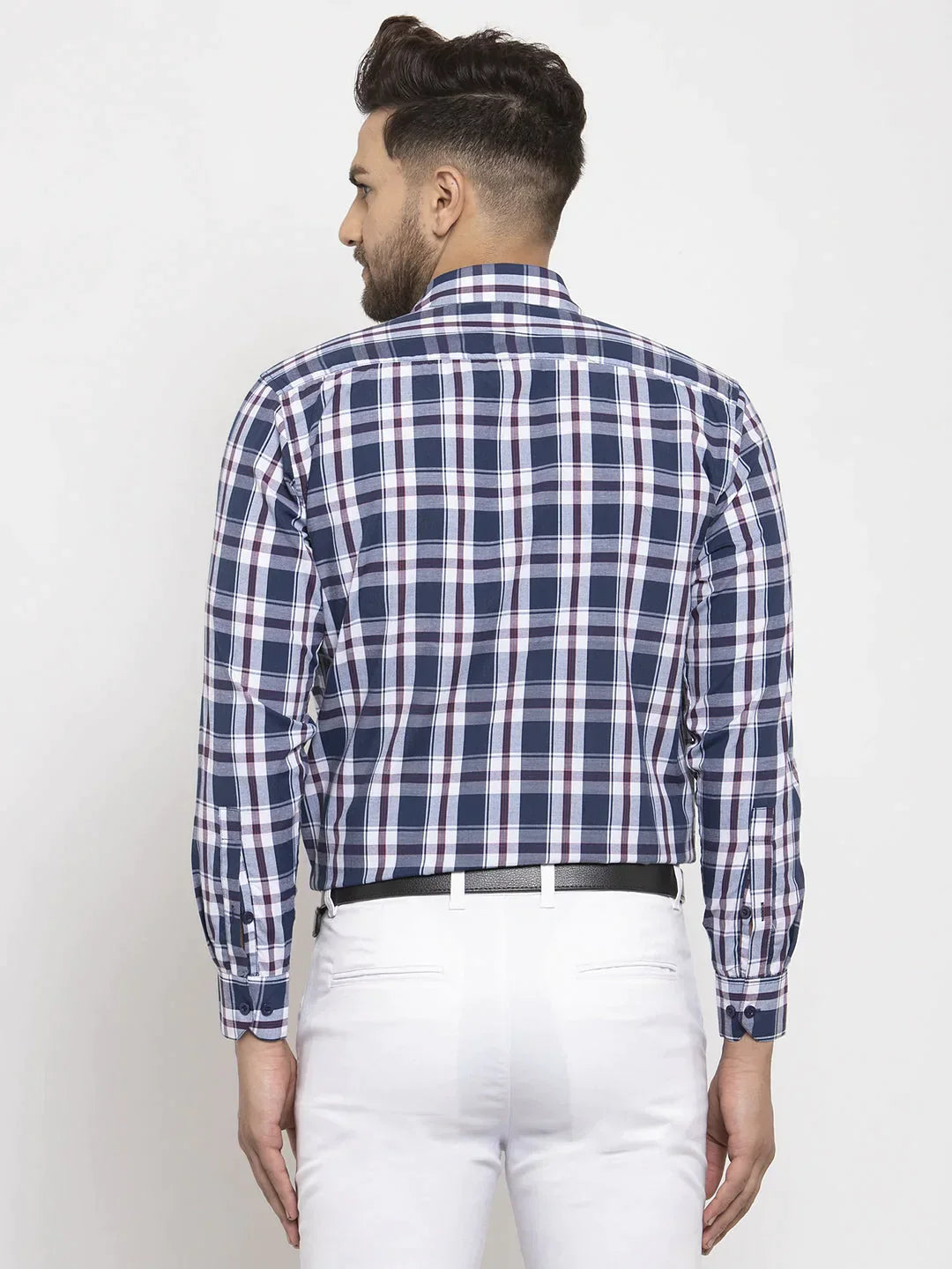 Men's Navy Cotton Checked Formal Shirt's - Taantav