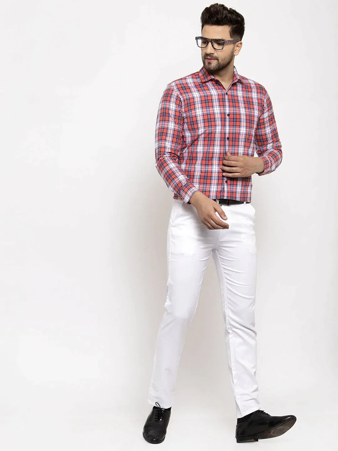 Men's Red Cotton Checked Formal Shirt's - Taantav