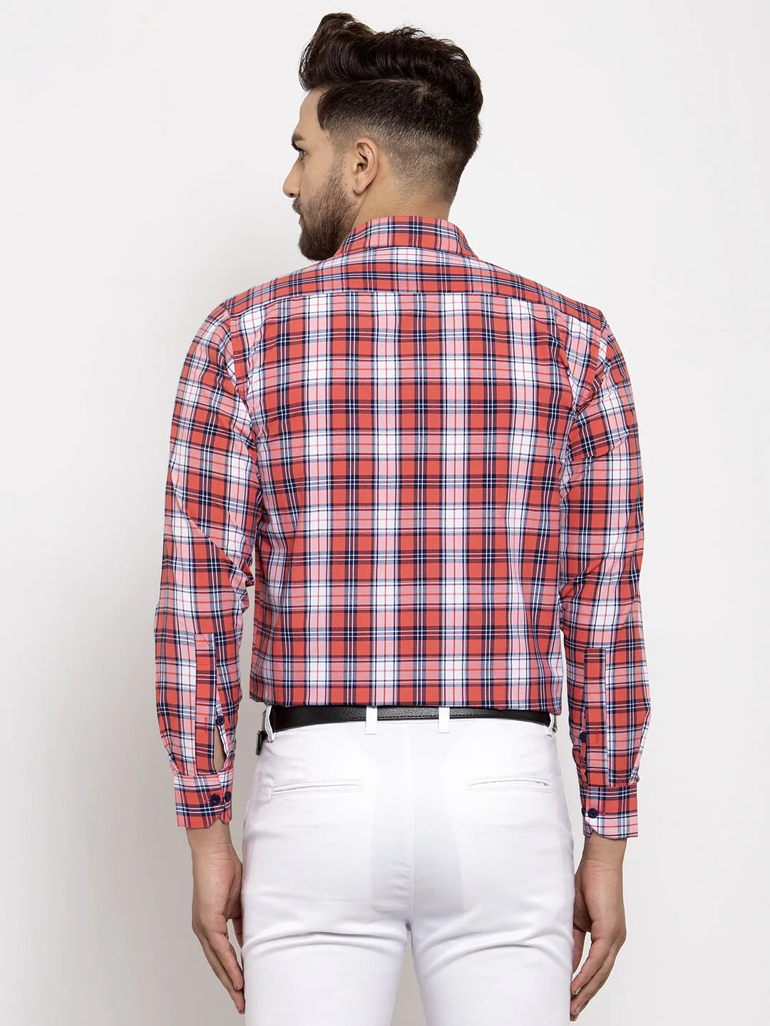 Men's Red Cotton Checked Formal Shirt's - Taantav