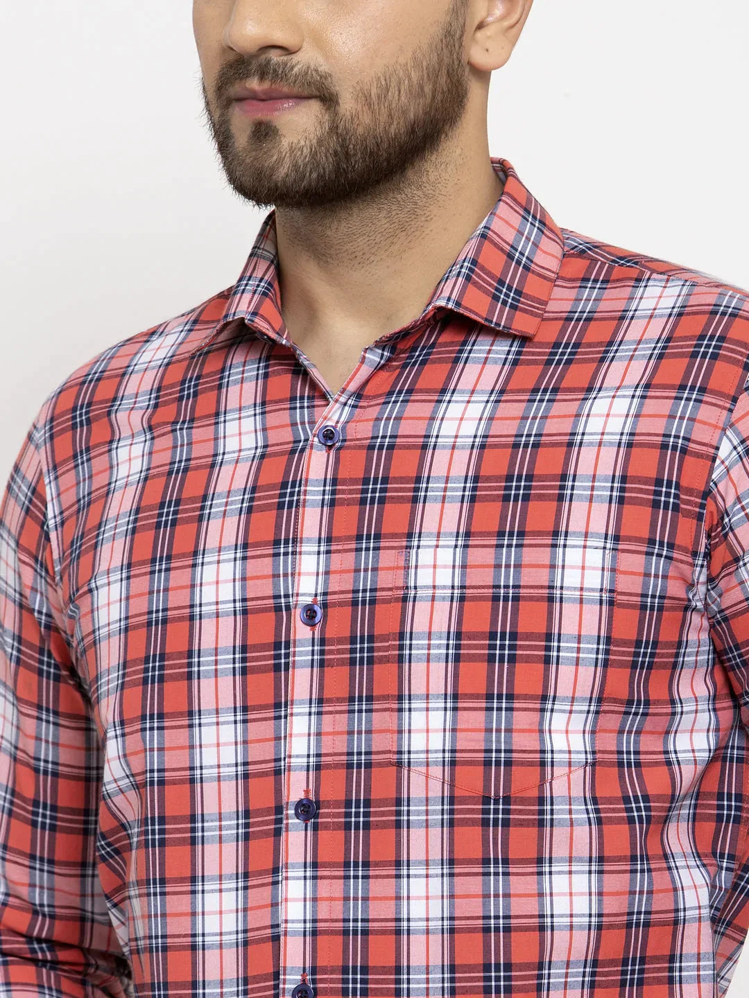 Men's Red Cotton Checked Formal Shirt's - Taantav