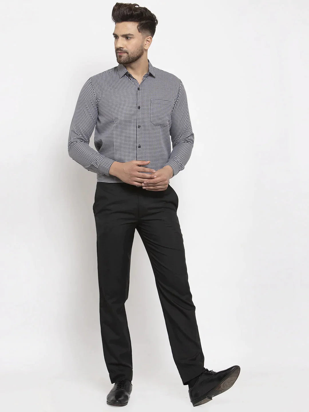 Men's Black Cotton Checked Formal Shirt's - Taantav