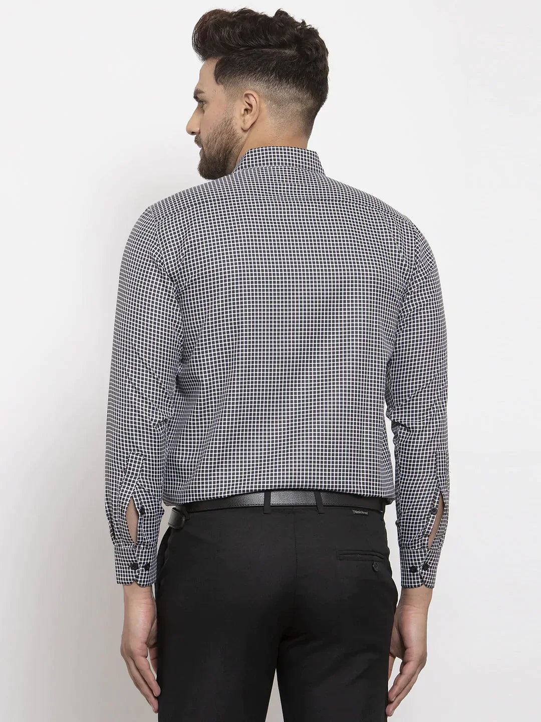 Men's Black Cotton Checked Formal Shirt's - Taantav