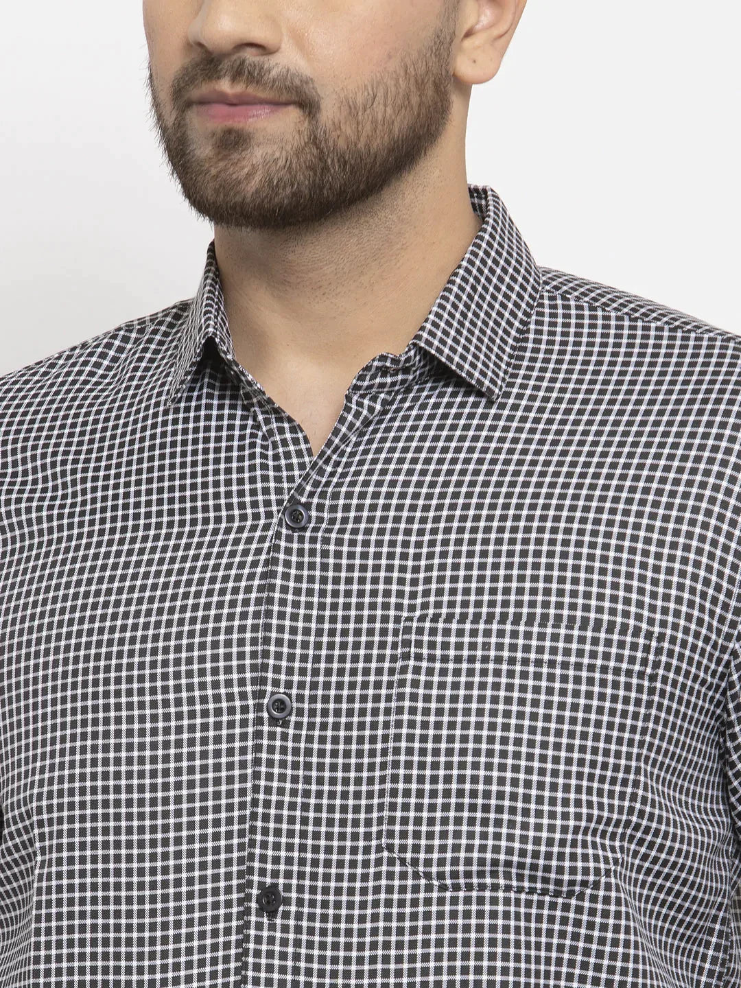 Men's Black Cotton Checked Formal Shirt's - Taantav