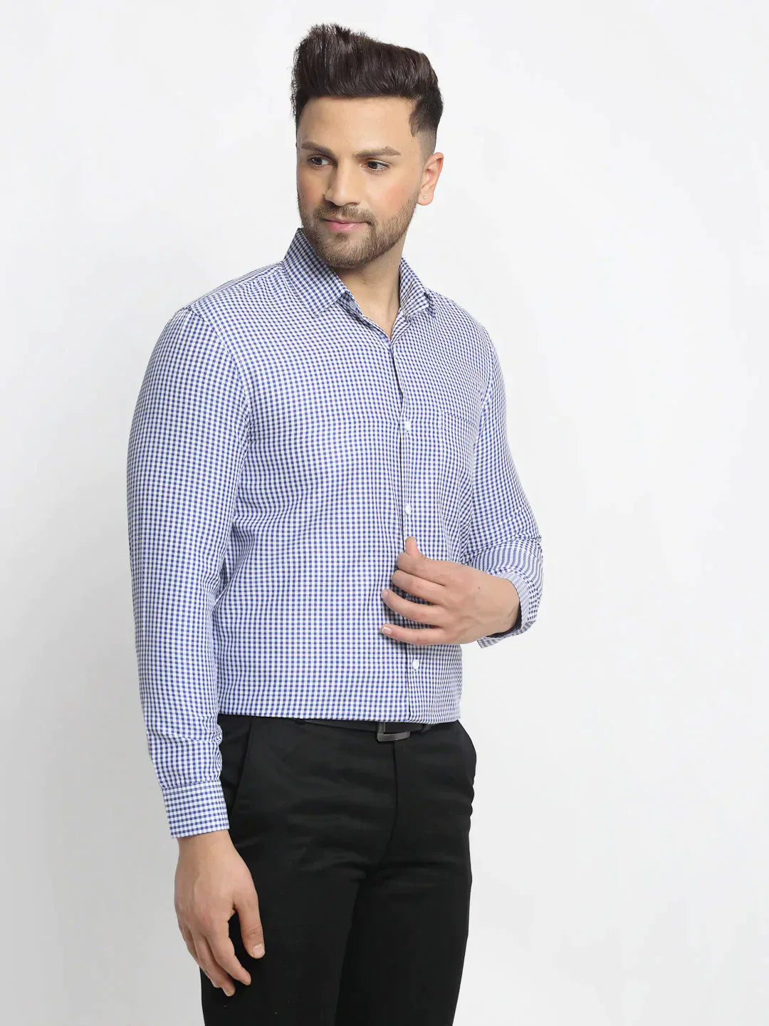 Men's Blue Cotton Checked Formal Shirt's - Taantav