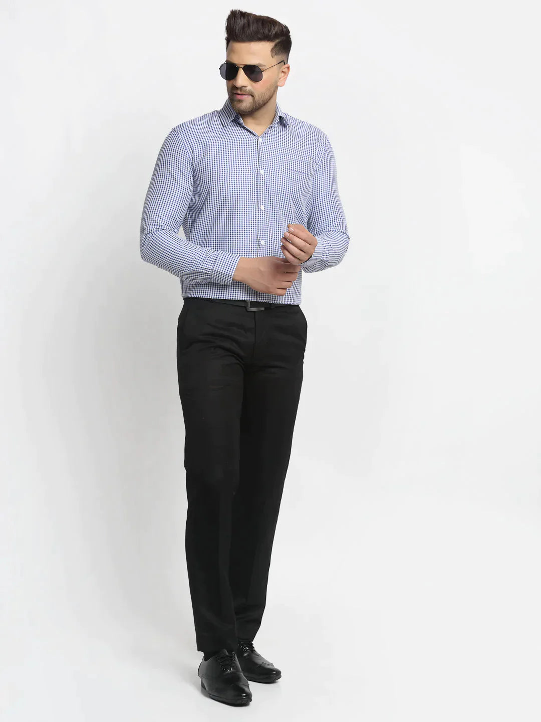 Men's Blue Cotton Checked Formal Shirt's - Taantav