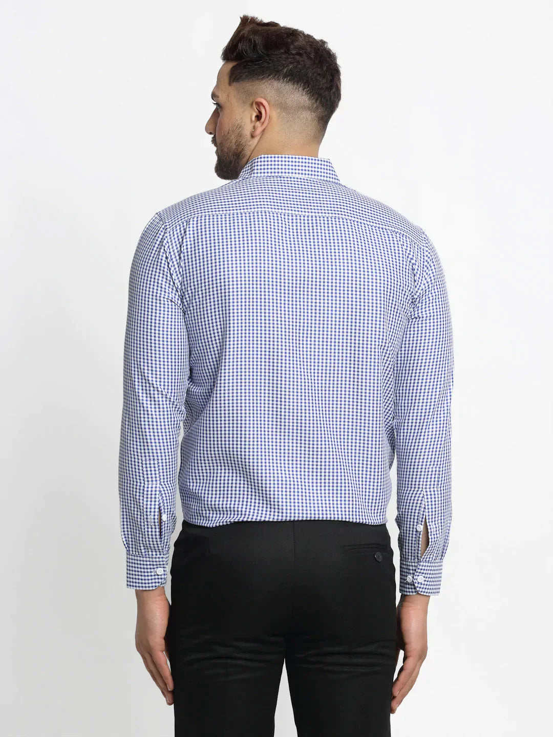 Men's Blue Cotton Checked Formal Shirt's - Taantav