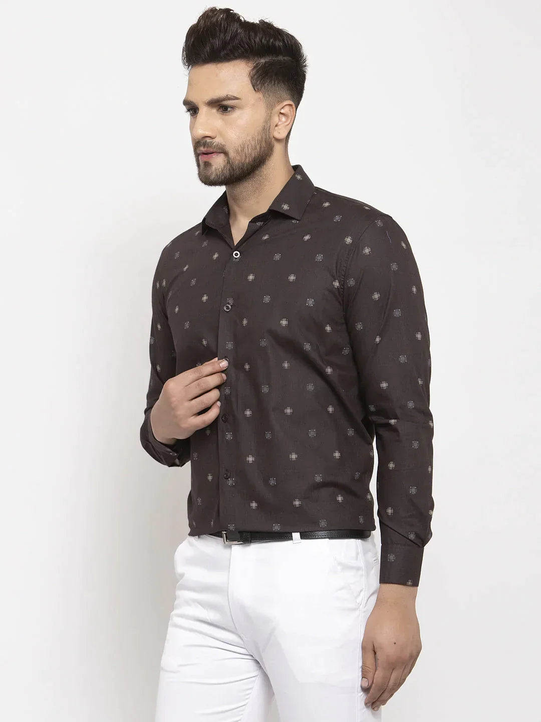 Men's Brown Cotton Printed Formal Shirt's - Taantav