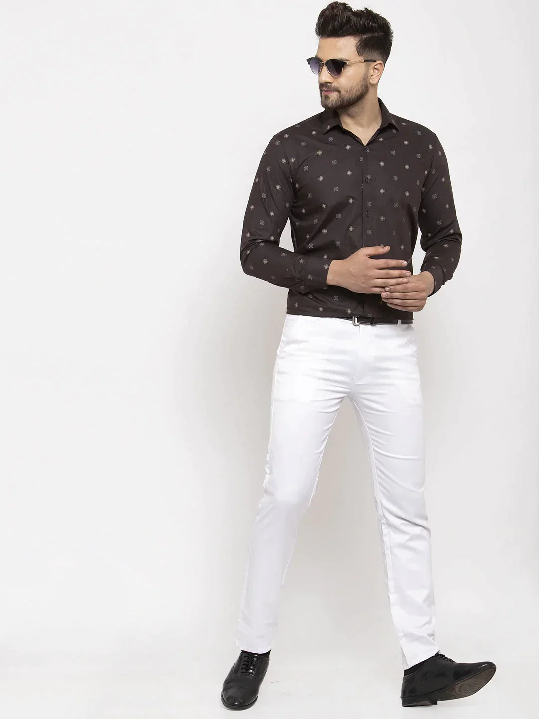 Men's Brown Cotton Printed Formal Shirt's - Taantav