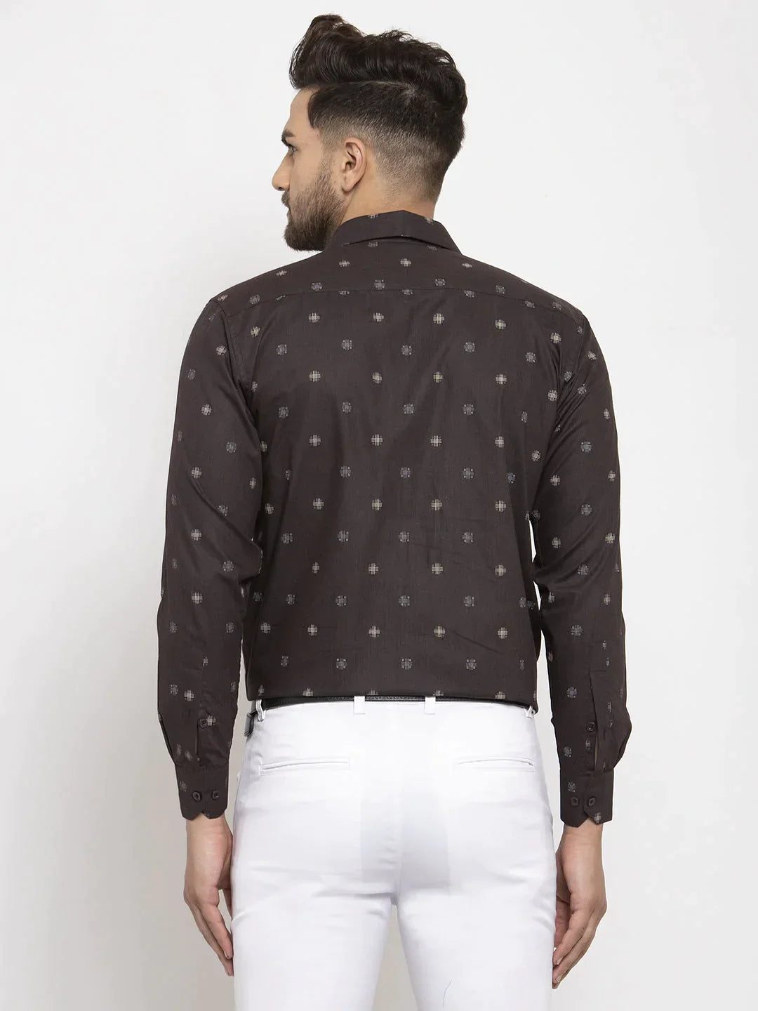 Men's Brown Cotton Printed Formal Shirt's - Taantav