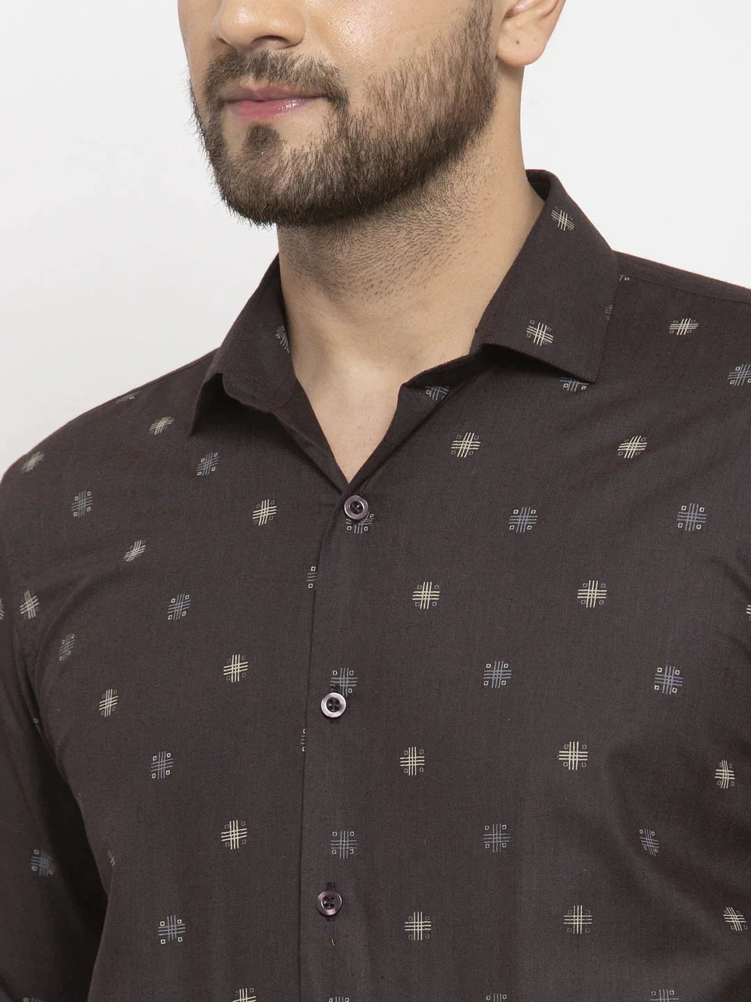 Men's Brown Cotton Printed Formal Shirt's - Taantav