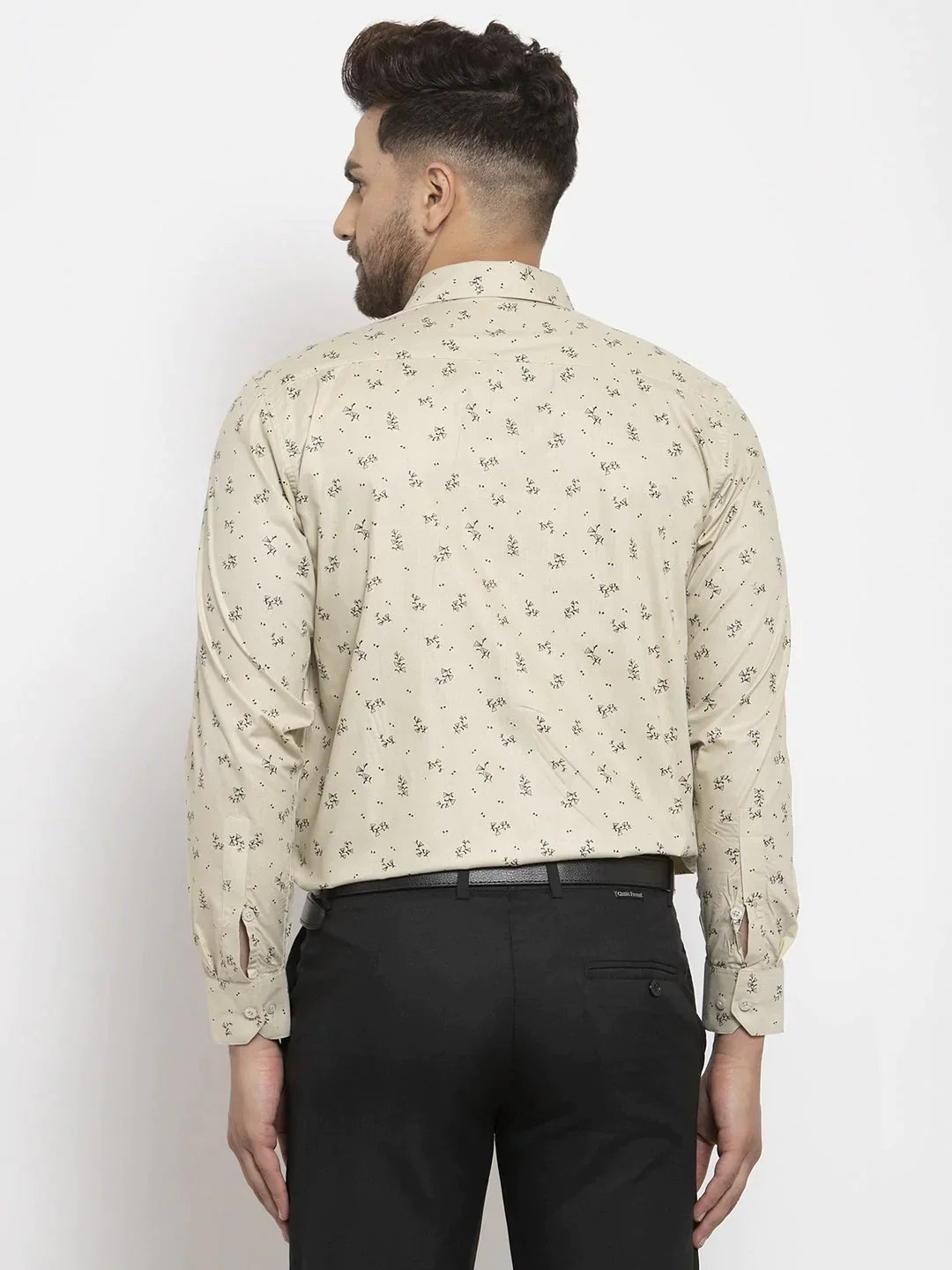 Men's Cream Cotton Printed Formal Shirt's - Taantav