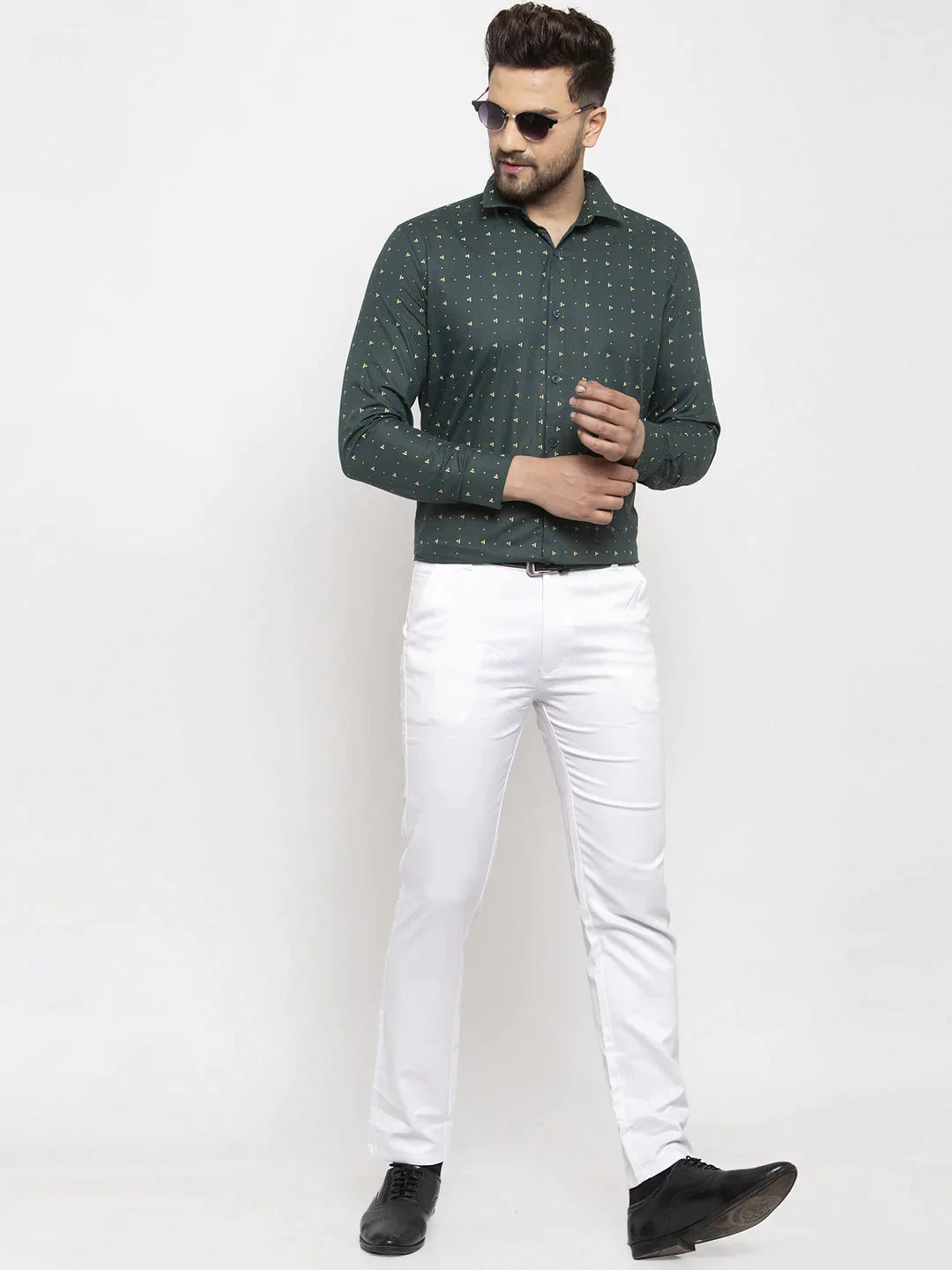 Men's Green Cotton Printed Formal Shirt's - Taantav