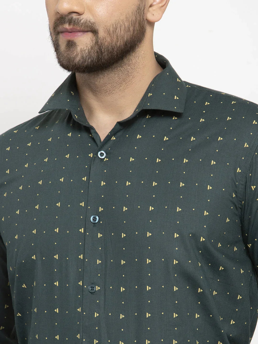 Men's Green Cotton Printed Formal Shirt's - Taantav