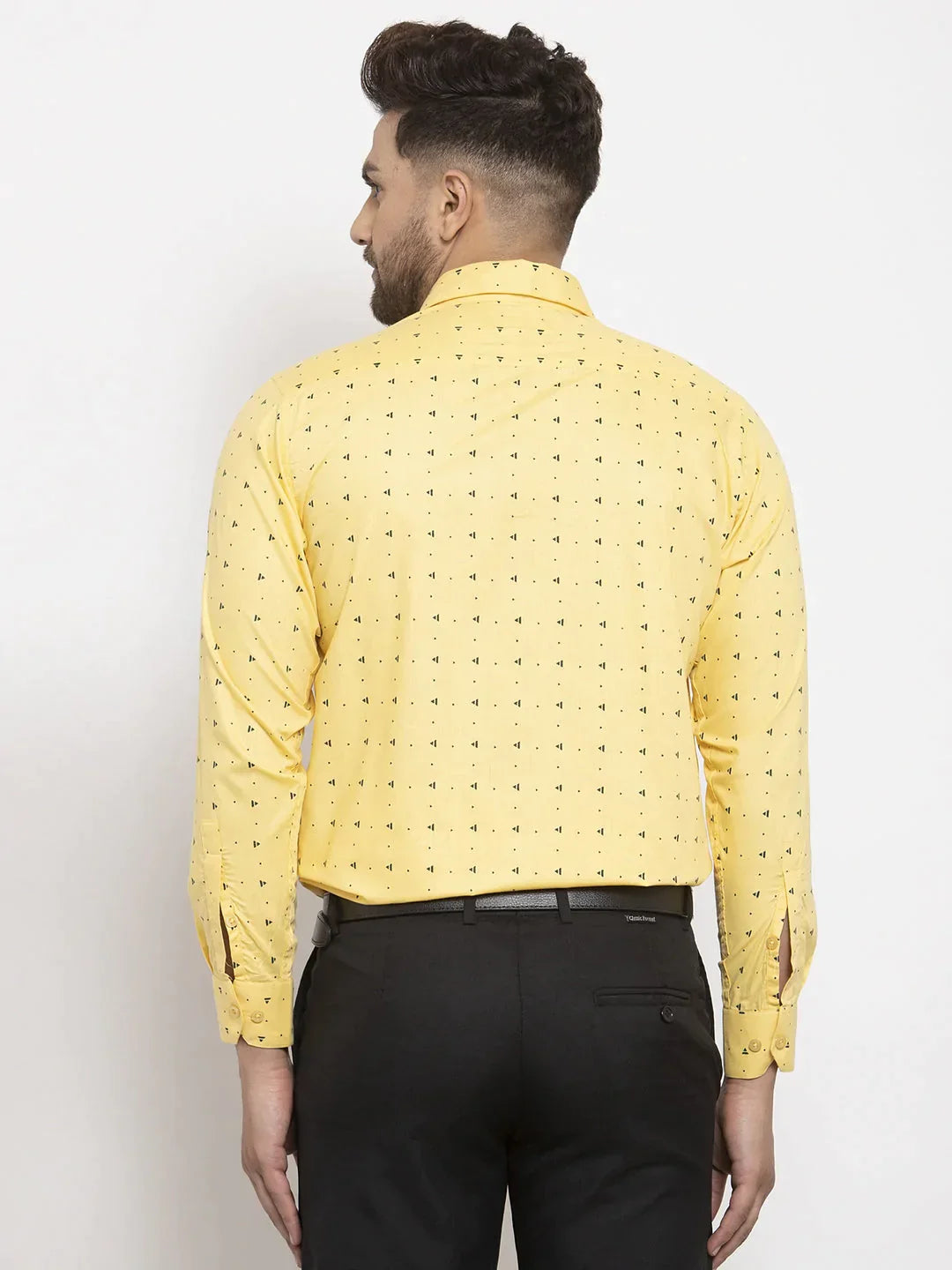 Men's Yellow Cotton Printed Formal Shirt's - Taantav