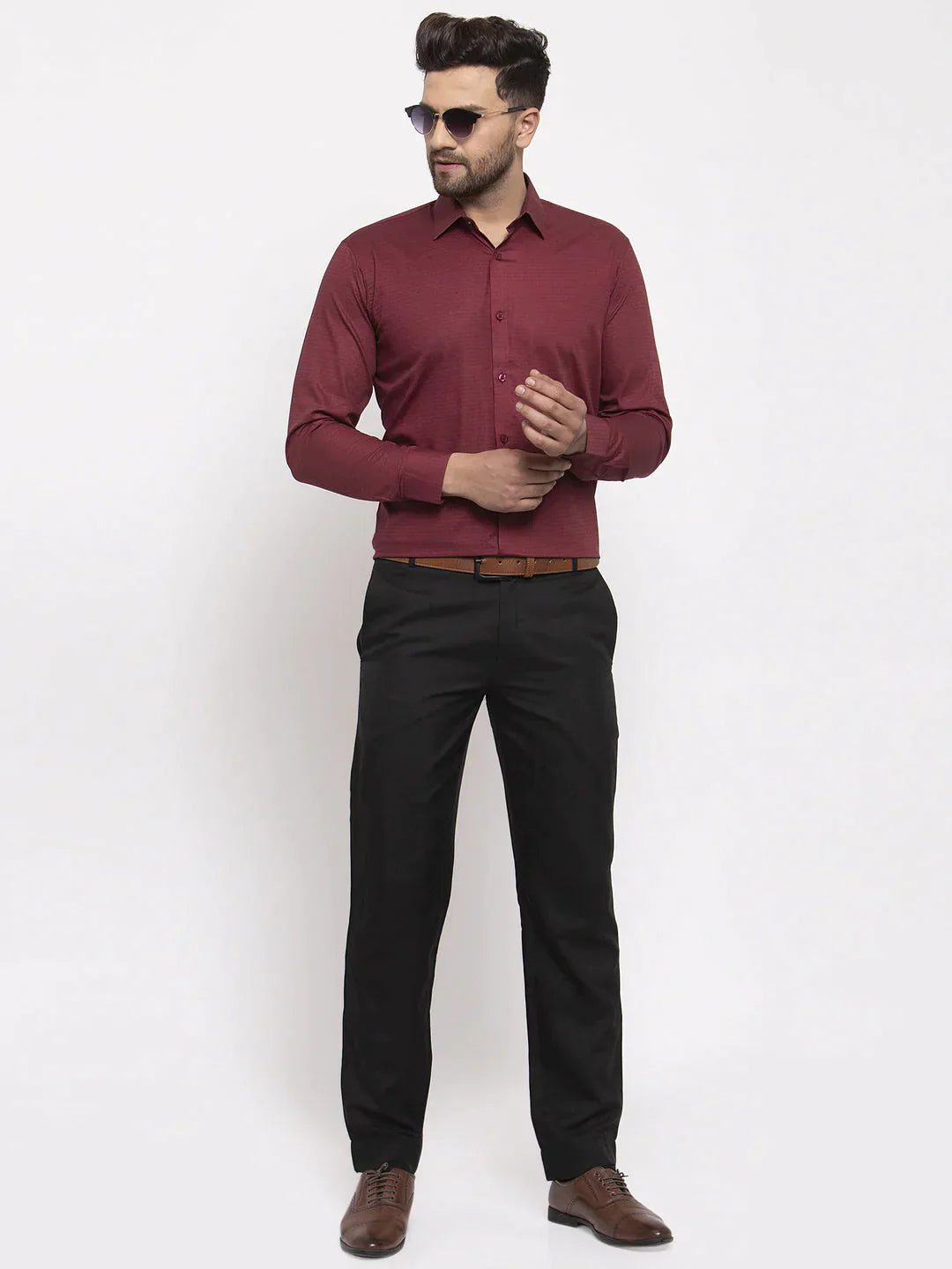 Men's Maroon Cotton Geometric Formal Shirt's - Taantav