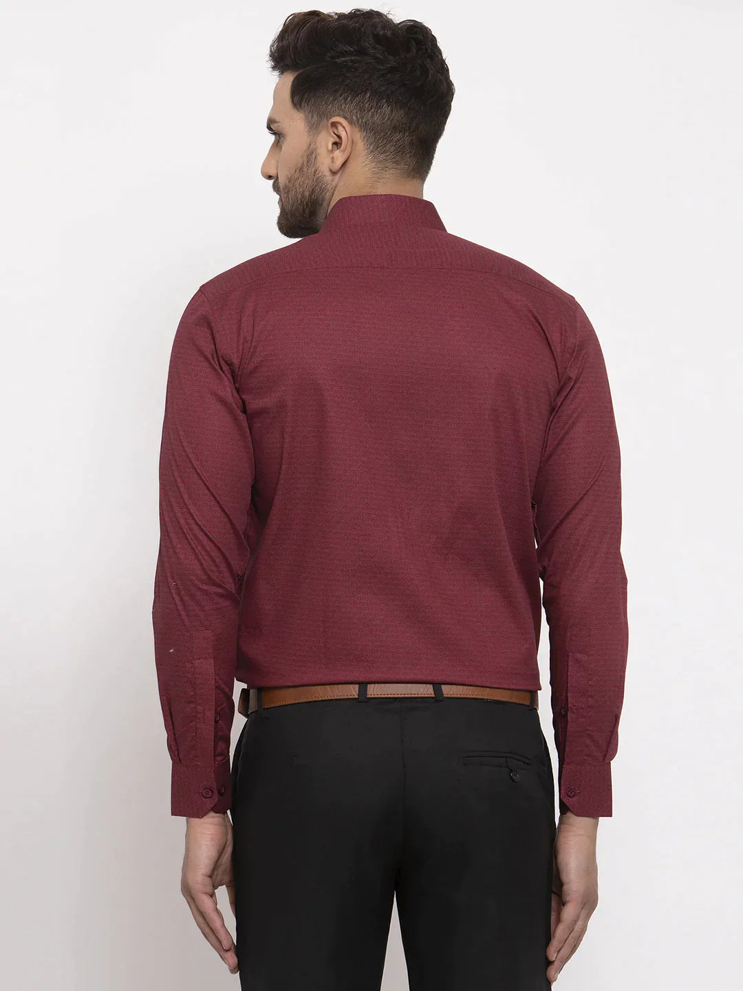 Men's Maroon Cotton Geometric Formal Shirt's - Taantav