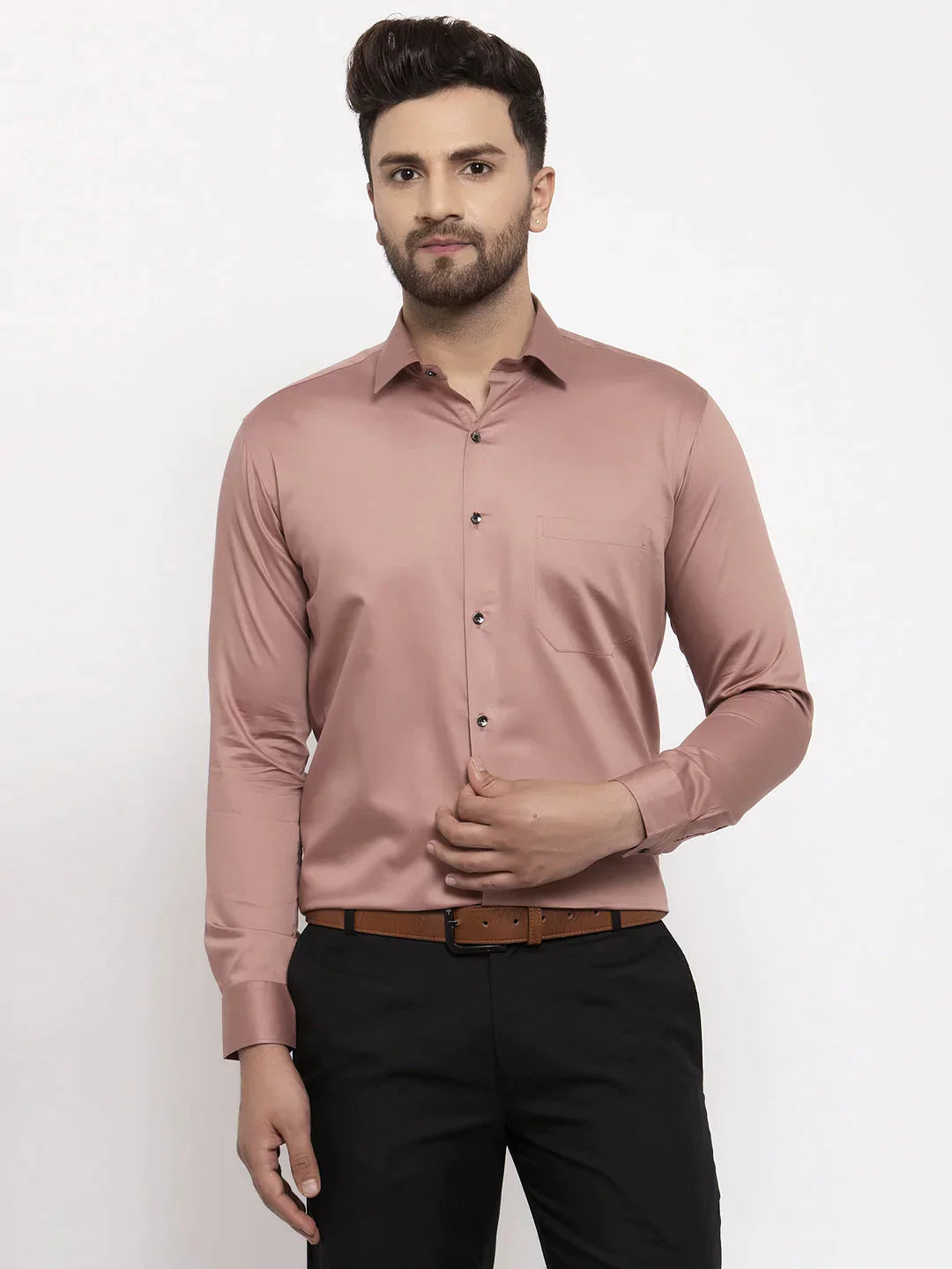 Men's Brown Cotton Solid Formal Shirt's - Taantav