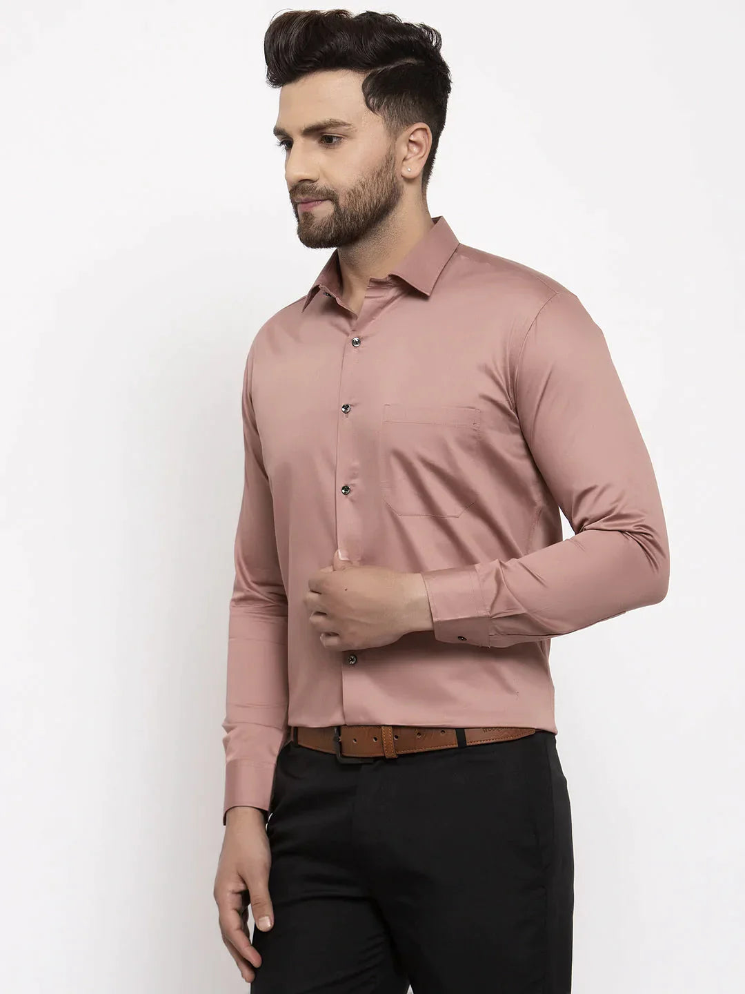 Men's Brown Cotton Solid Formal Shirt's - Taantav