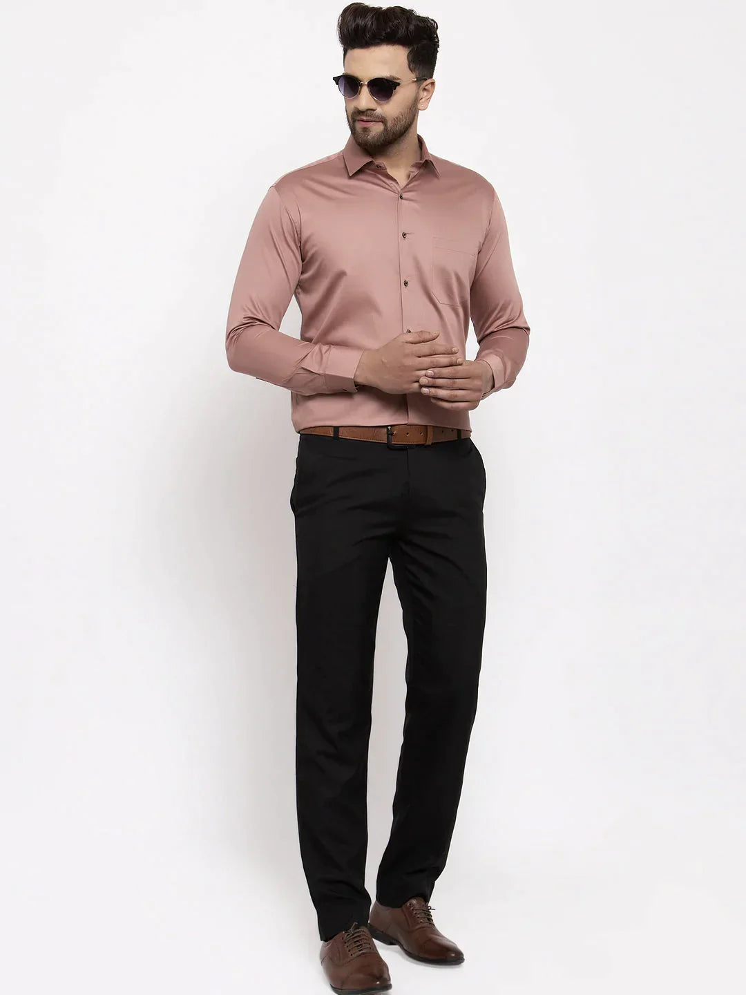 Men's Brown Cotton Solid Formal Shirt's - Taantav