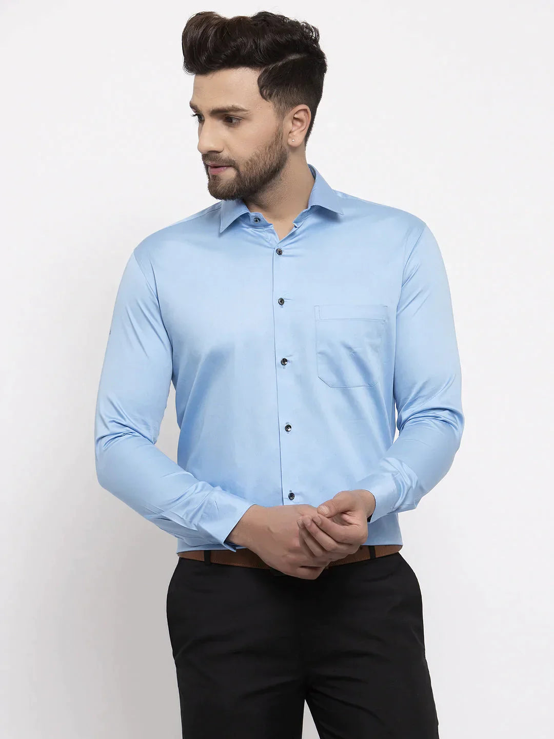 Men's Blue Cotton Solid Formal Shirt's - Taantav