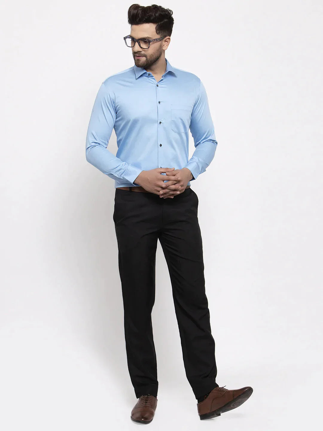 Men's Blue Cotton Solid Formal Shirt's - Taantav