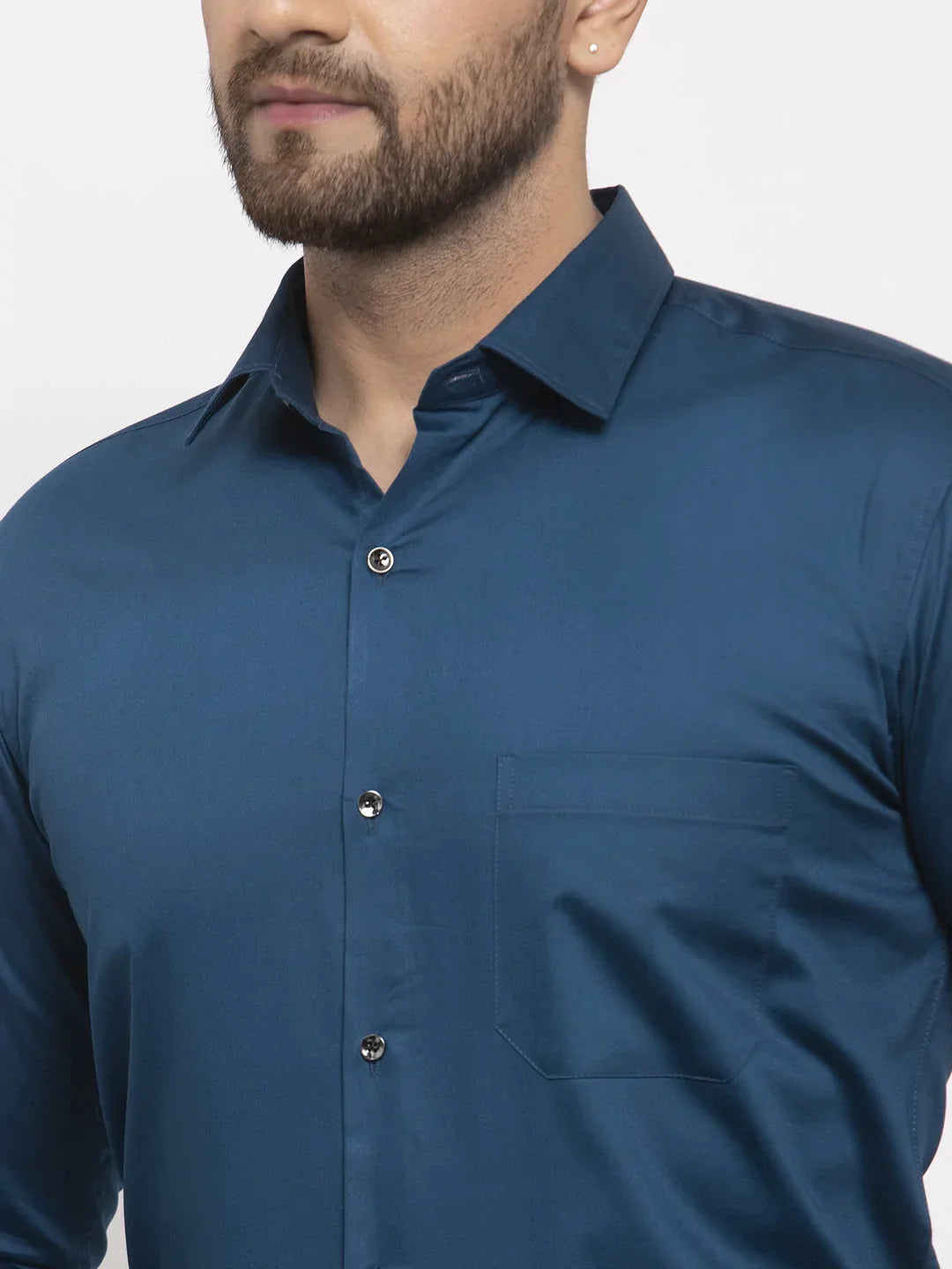 Men's Navy Cotton Solid Formal Shirt's - Taantav