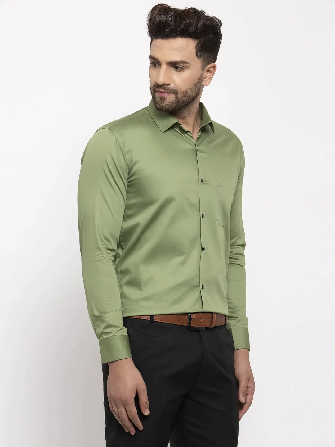 Men's Olive Cotton Solid Formal Shirt's - Taantav