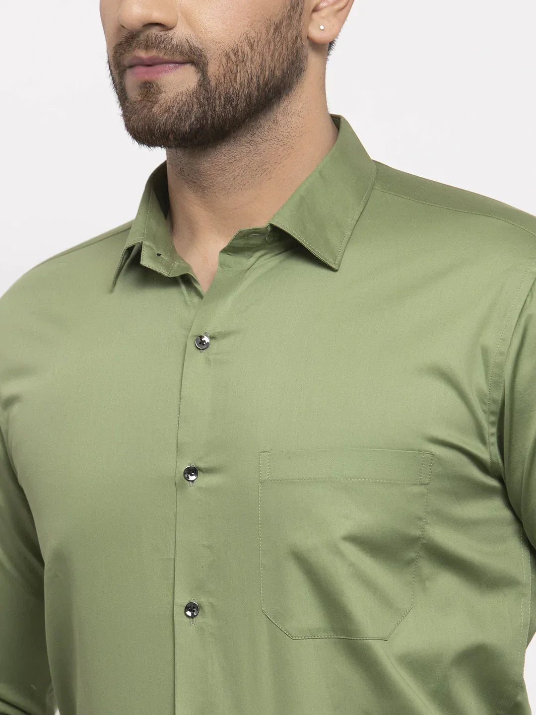 Men's Olive Cotton Solid Formal Shirt's - Taantav