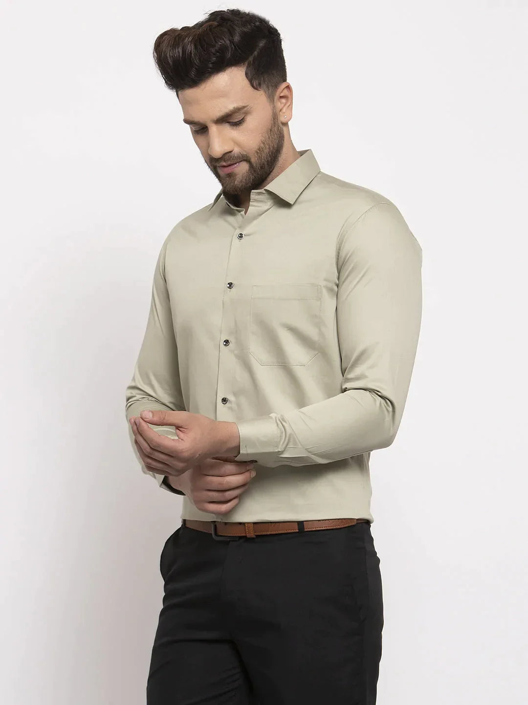 Men's Silver Cotton Solid Formal Shirt's - Taantav