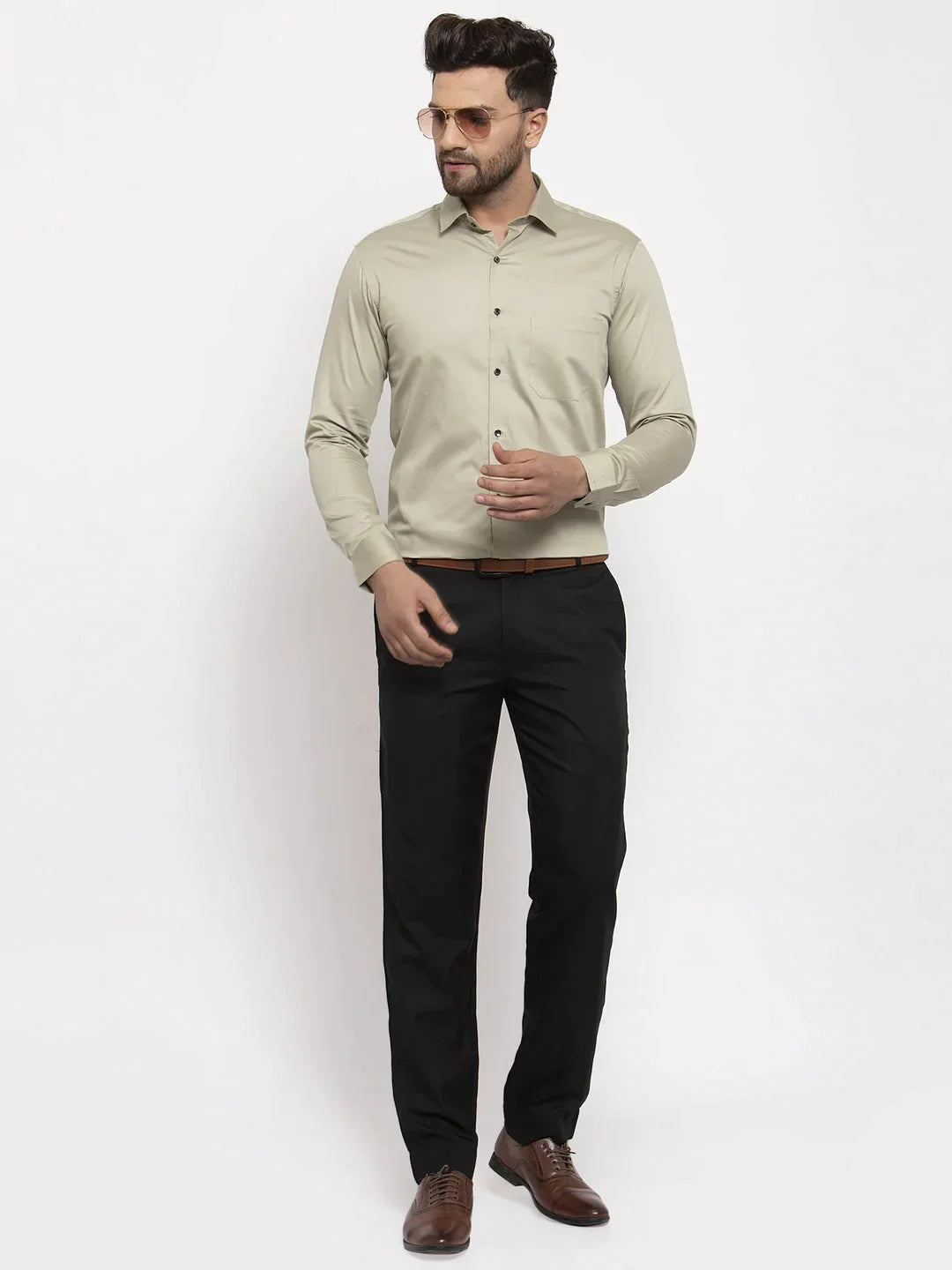 Men's Silver Cotton Solid Formal Shirt's - Taantav