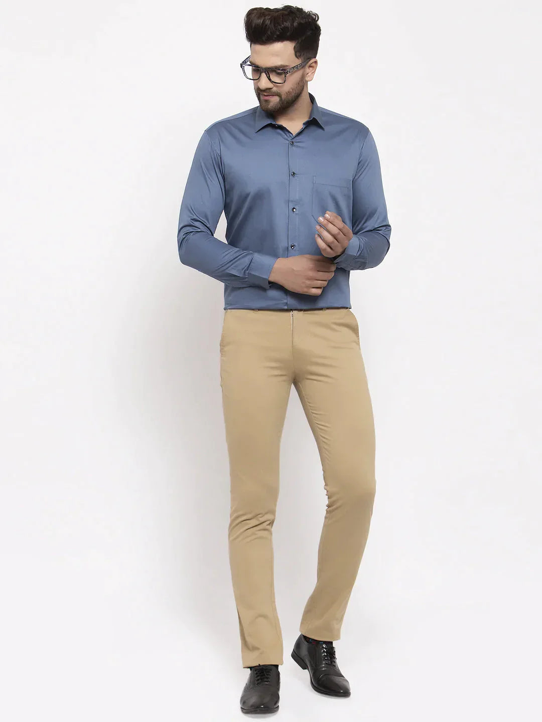 Men's Navy Cotton Solid Formal Shirt's - Taantav