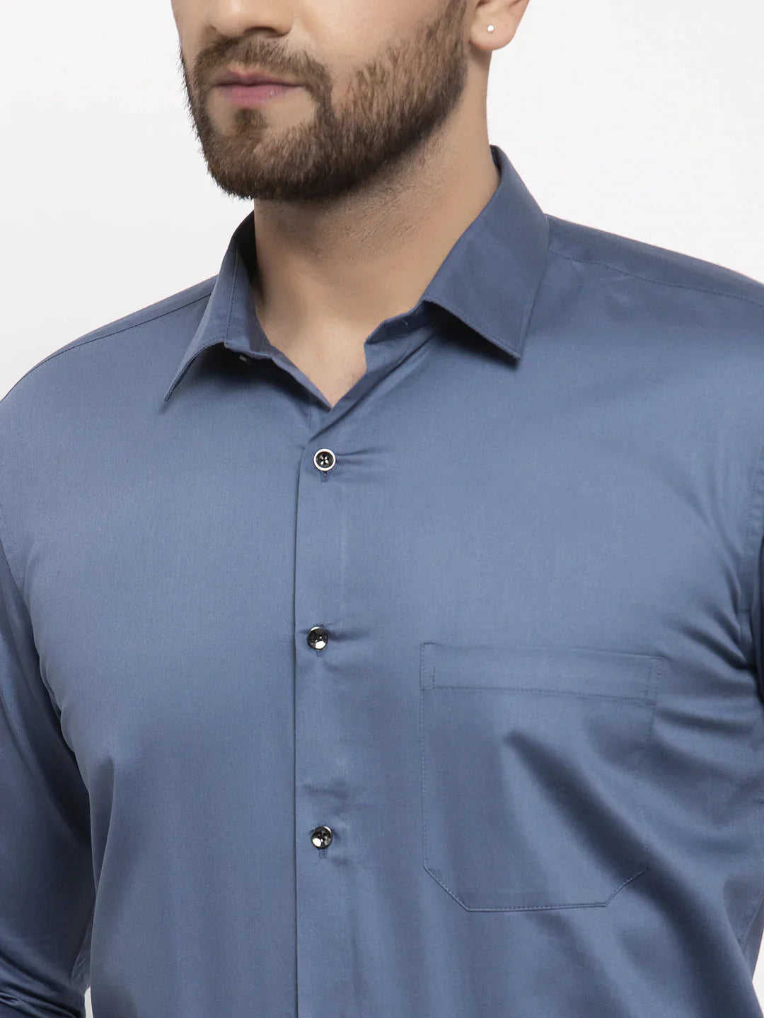 Men's Navy Cotton Solid Formal Shirt's - Taantav