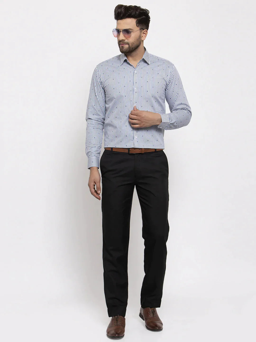 Men's Grey Cotton Striped Formal Shirt's - Taantav