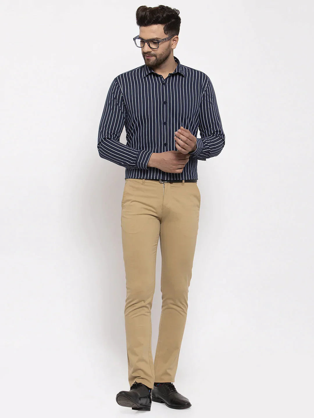 Men's Navy Cotton Striped Formal Shirt's - Taantav