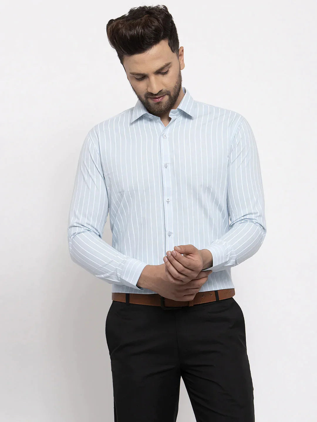 Men's Blue Cotton Striped Formal Shirt's - Taantav