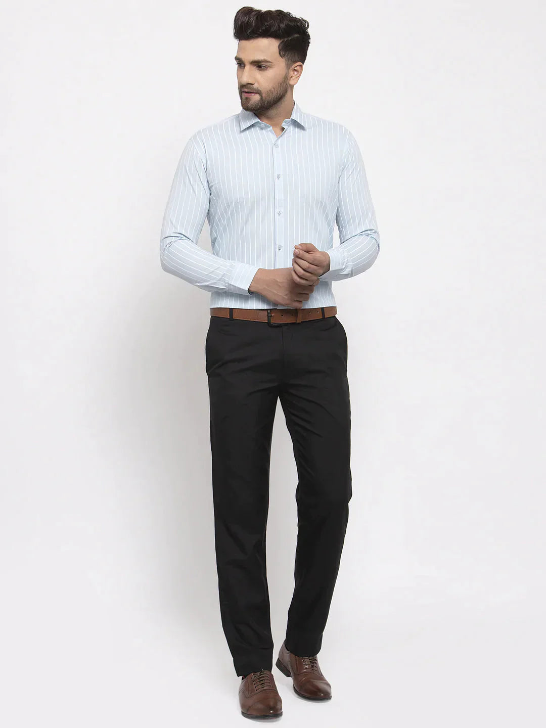 Men's Blue Cotton Striped Formal Shirt's - Taantav