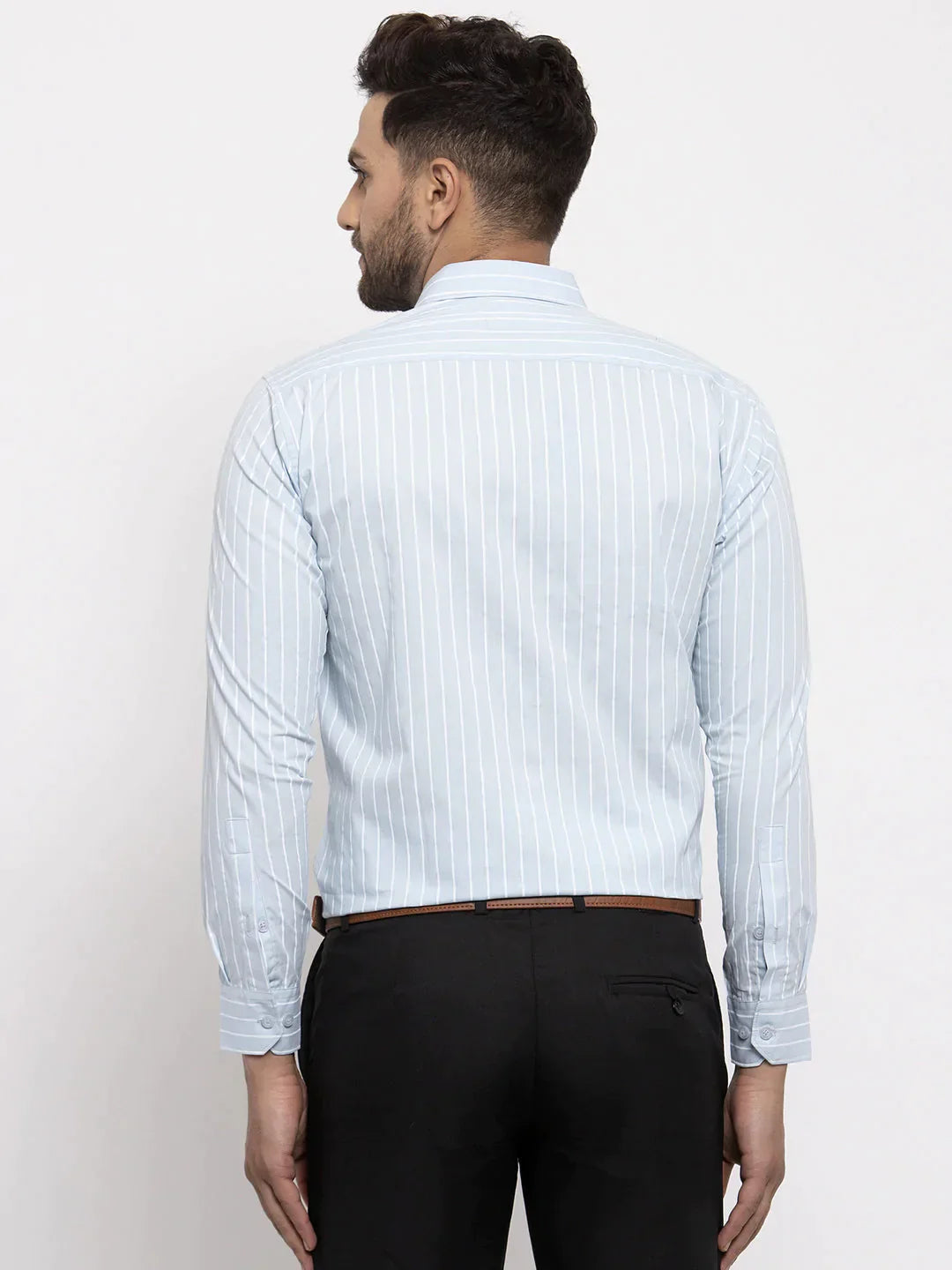 Men's Blue Cotton Striped Formal Shirt's - Taantav