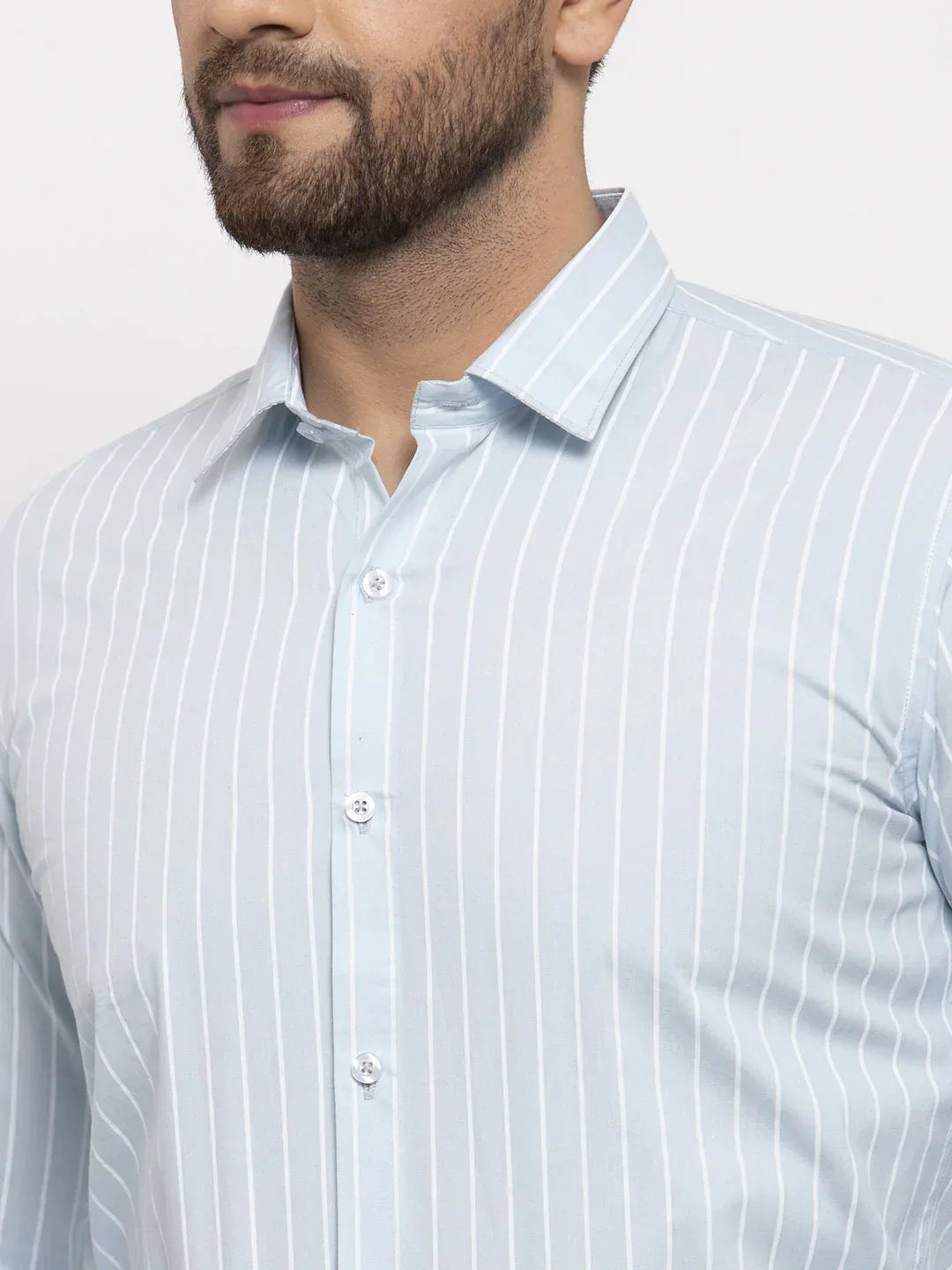 Men's Blue Cotton Striped Formal Shirt's - Taantav