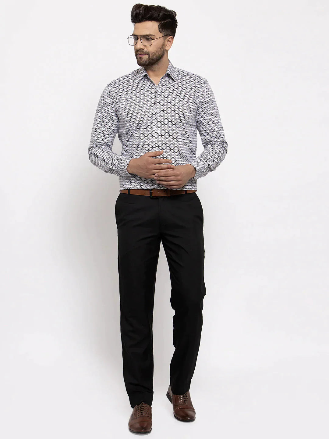 Men's Black Cotton Geometric Formal Shirt's - Taantav