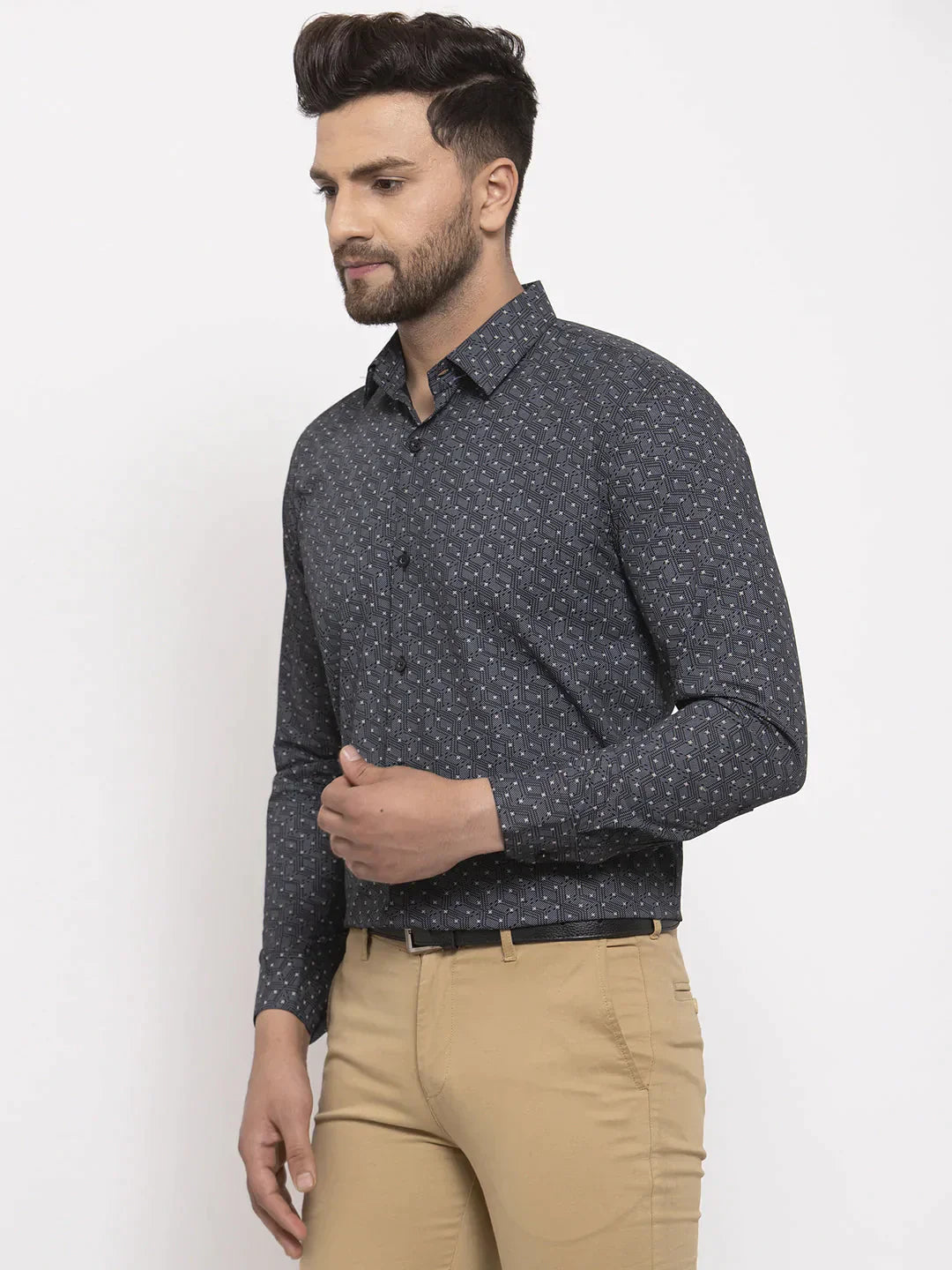 Men's Black Cotton Printed Formal Shirt's - Taantav